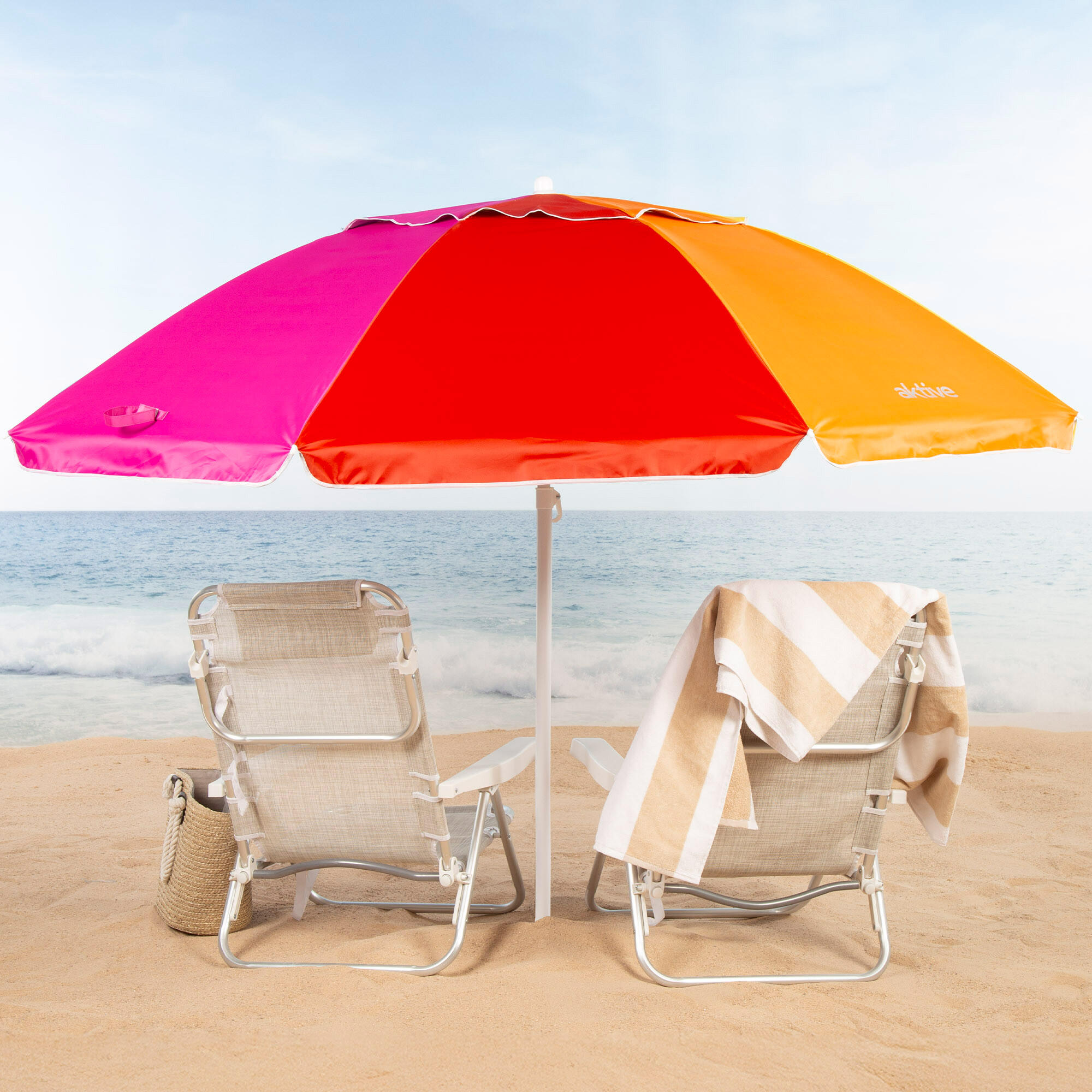 Aktive Parapluie de plage coupe-vent 8 mâts 240 cm multicolore avec ventilation 2/7