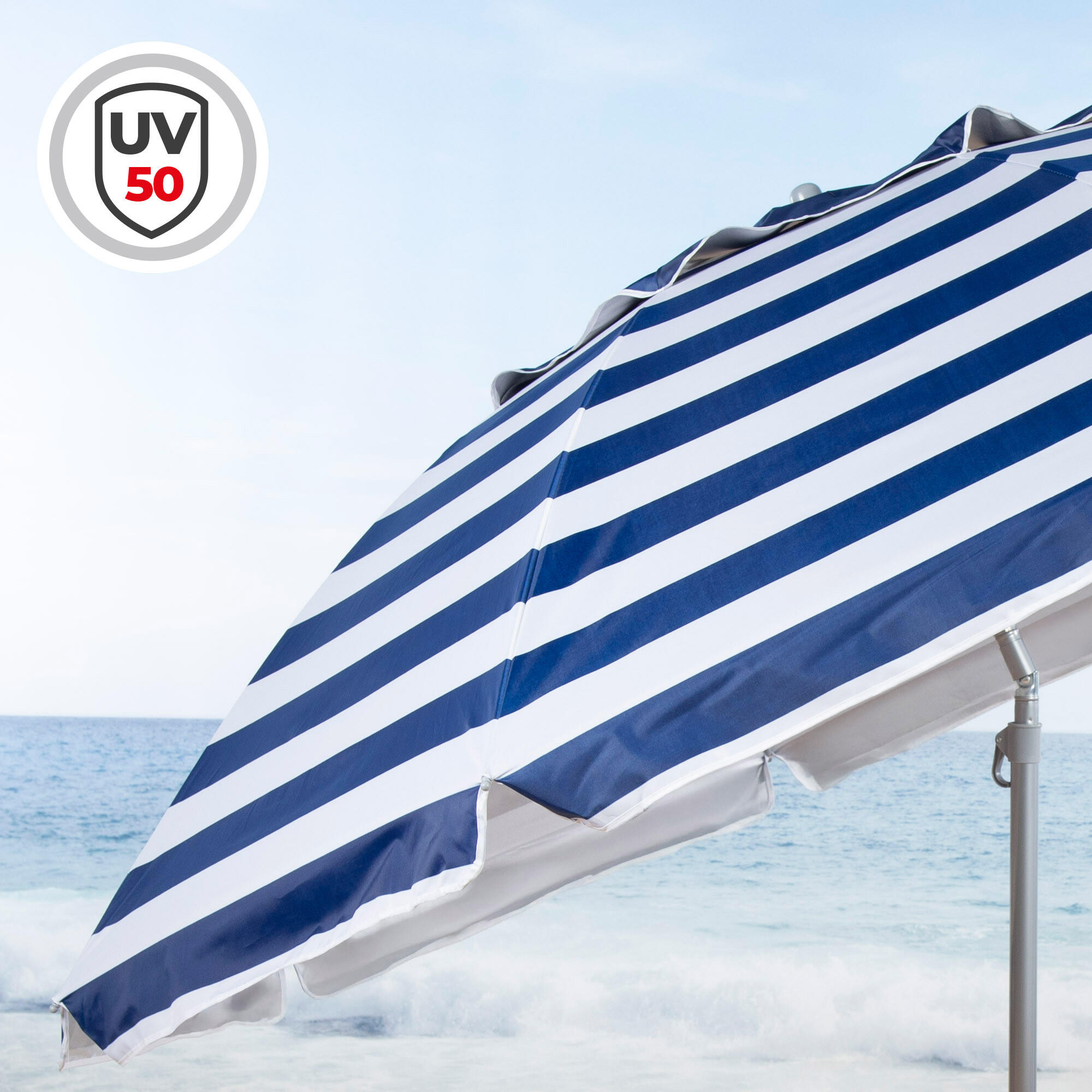 Aktive Guarda-chuva de praia à prova de vento com 8 hastes 240 cm marinheiro 3/7