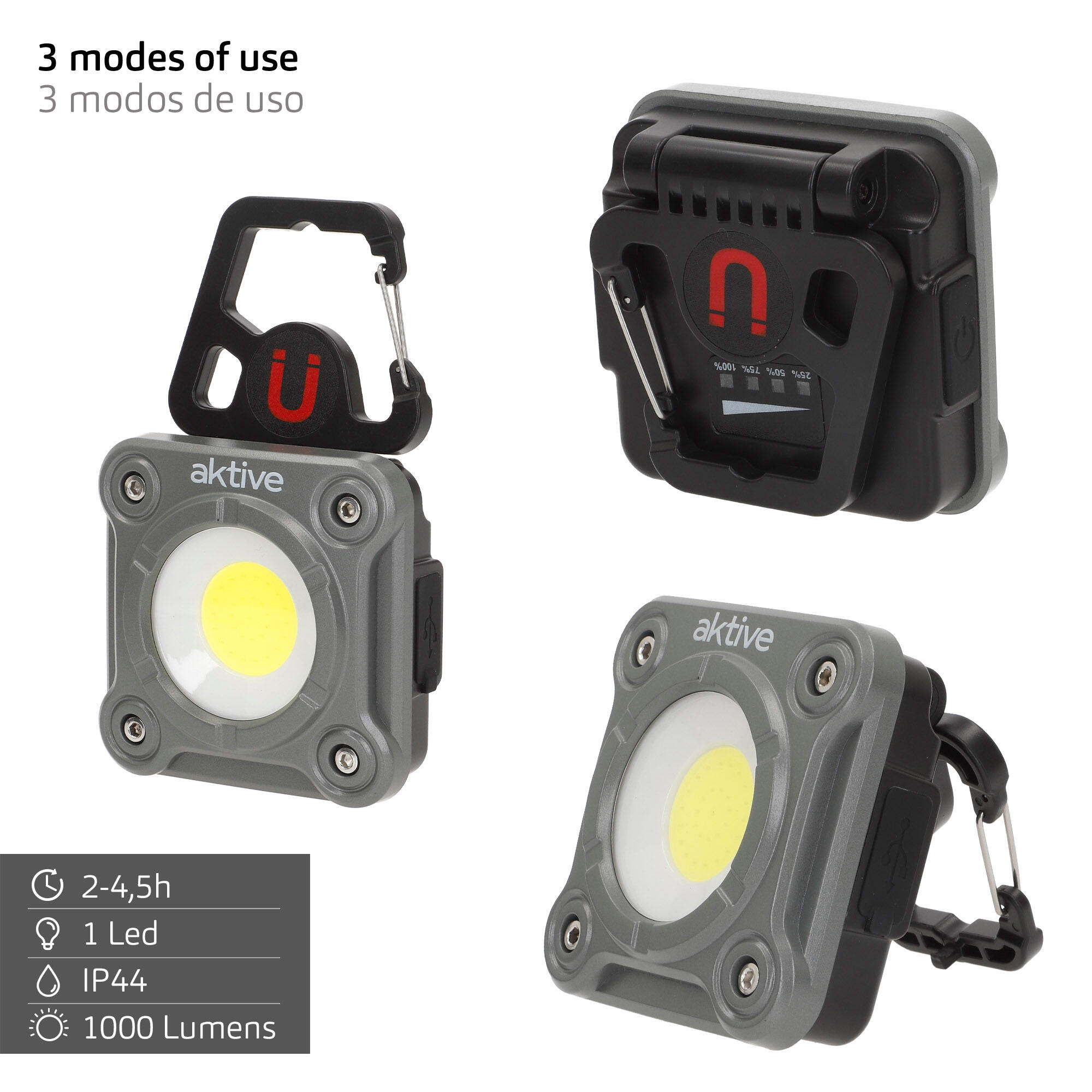 Projecteur LED portable polyvalent à 3 positions avec chargeur USB Aktive 3/7
