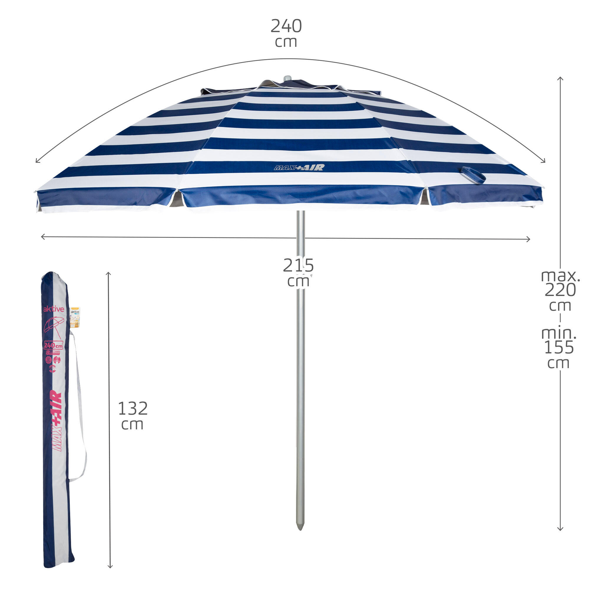 Aktive Guarda-chuva de praia à prova de vento com 8 hastes 240 cm marinheiro 4/7