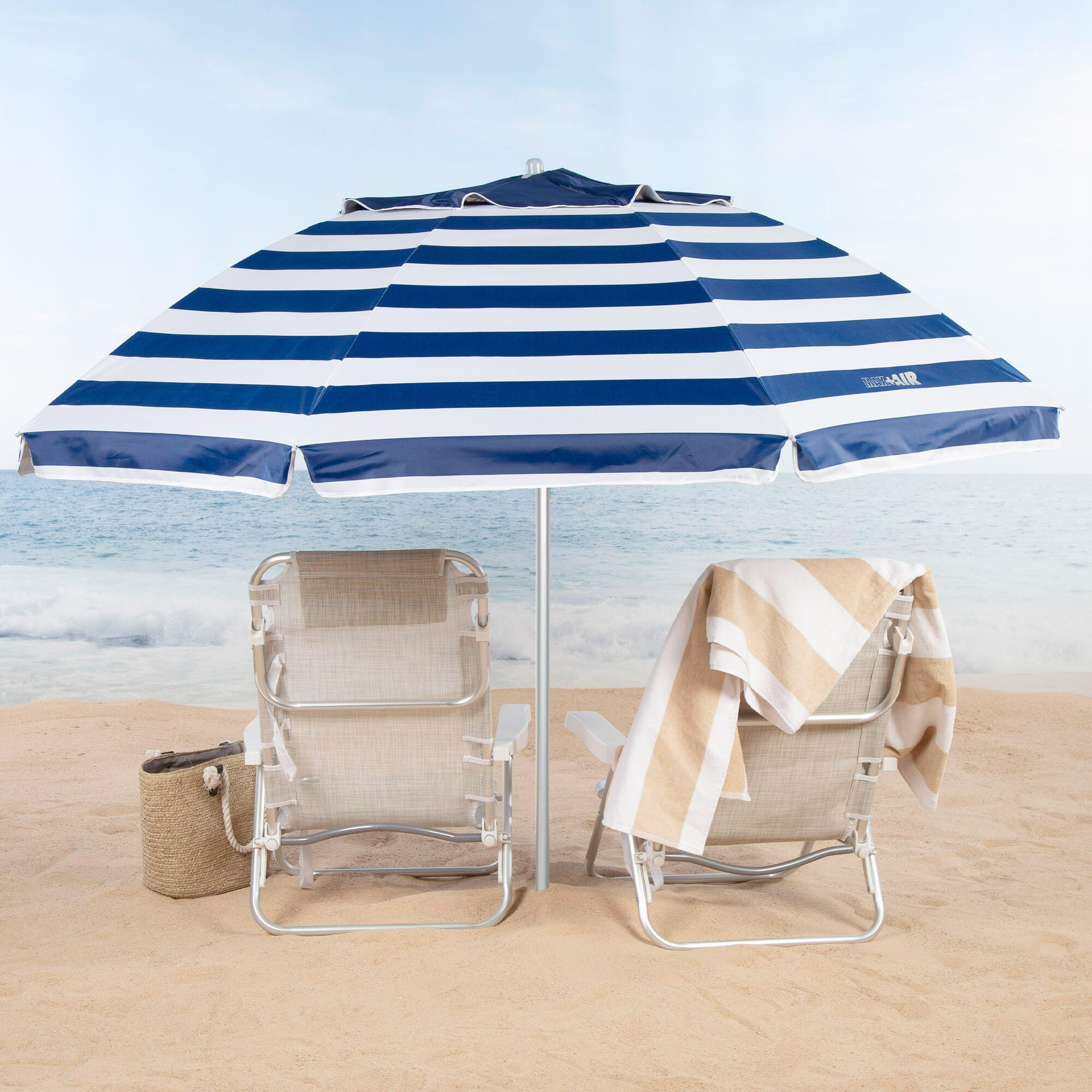 Aktive Guarda-chuva de praia à prova de vento com 8 hastes 240 cm marinheiro 2/7