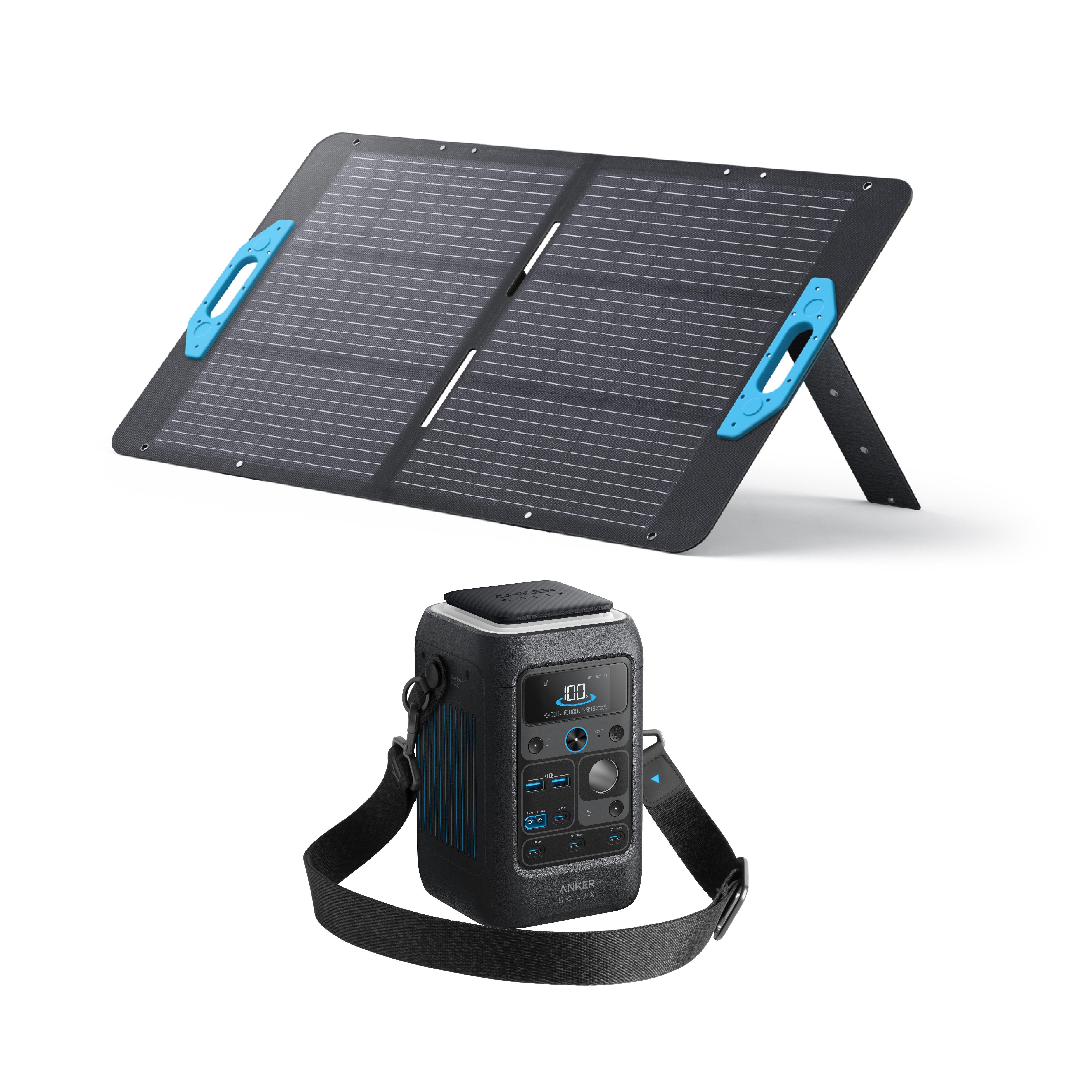 Kit de powerstation dc anker solix c300x com painel solar de 100 w
