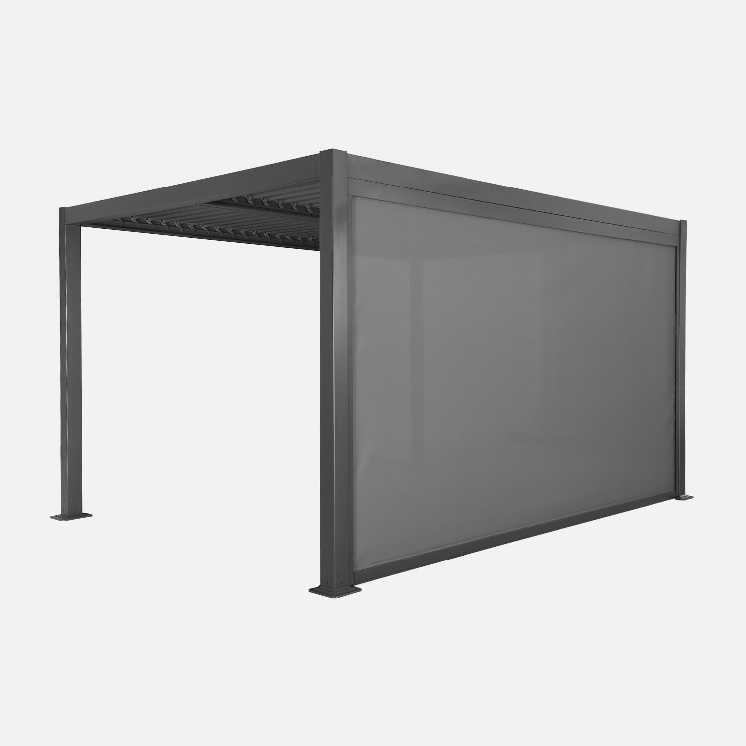 Pérgola bioclimática 3x4m de alumínio e aço + toldo 4m, antracite