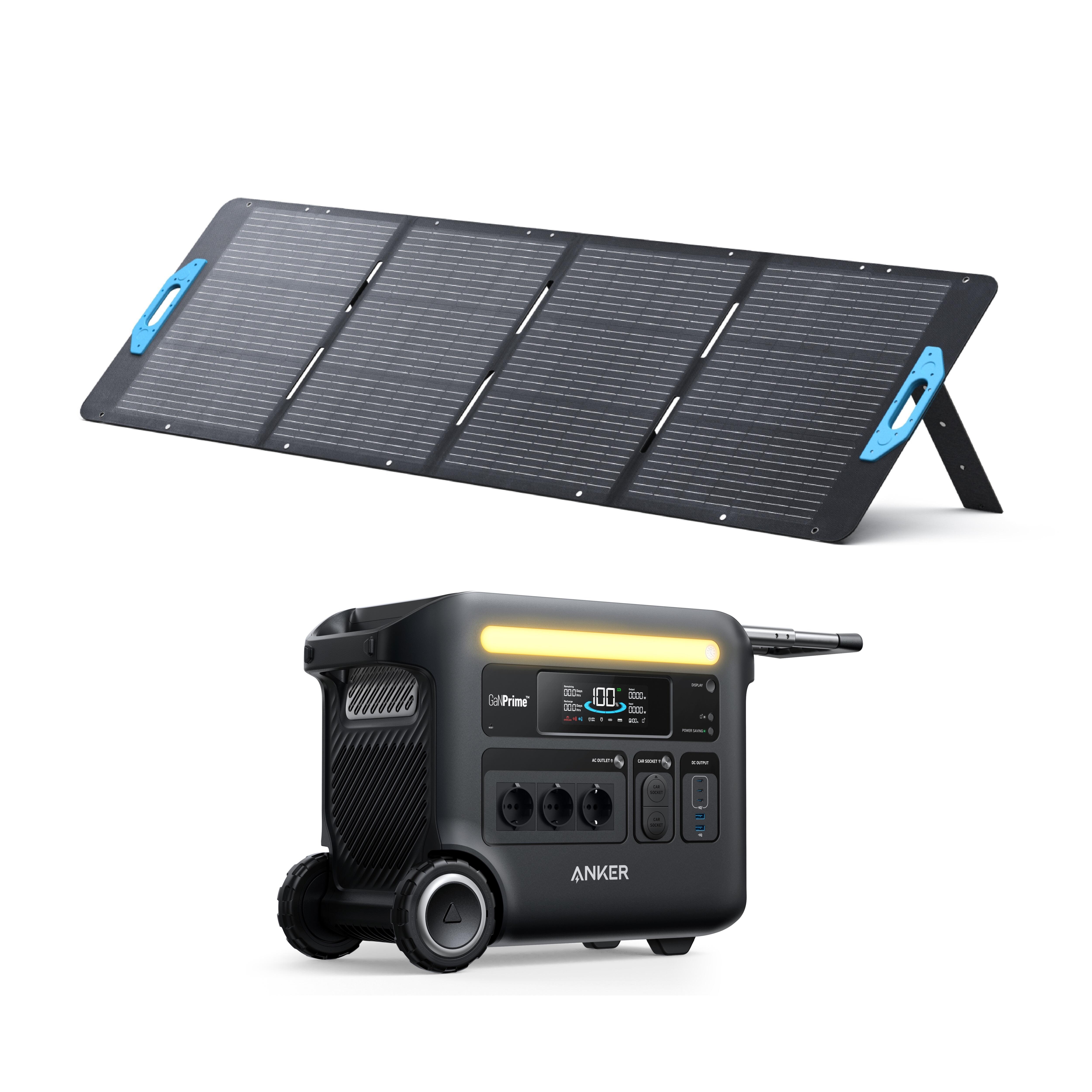 Kit de powerstation anker solix f2600 com painel solar de 200 w