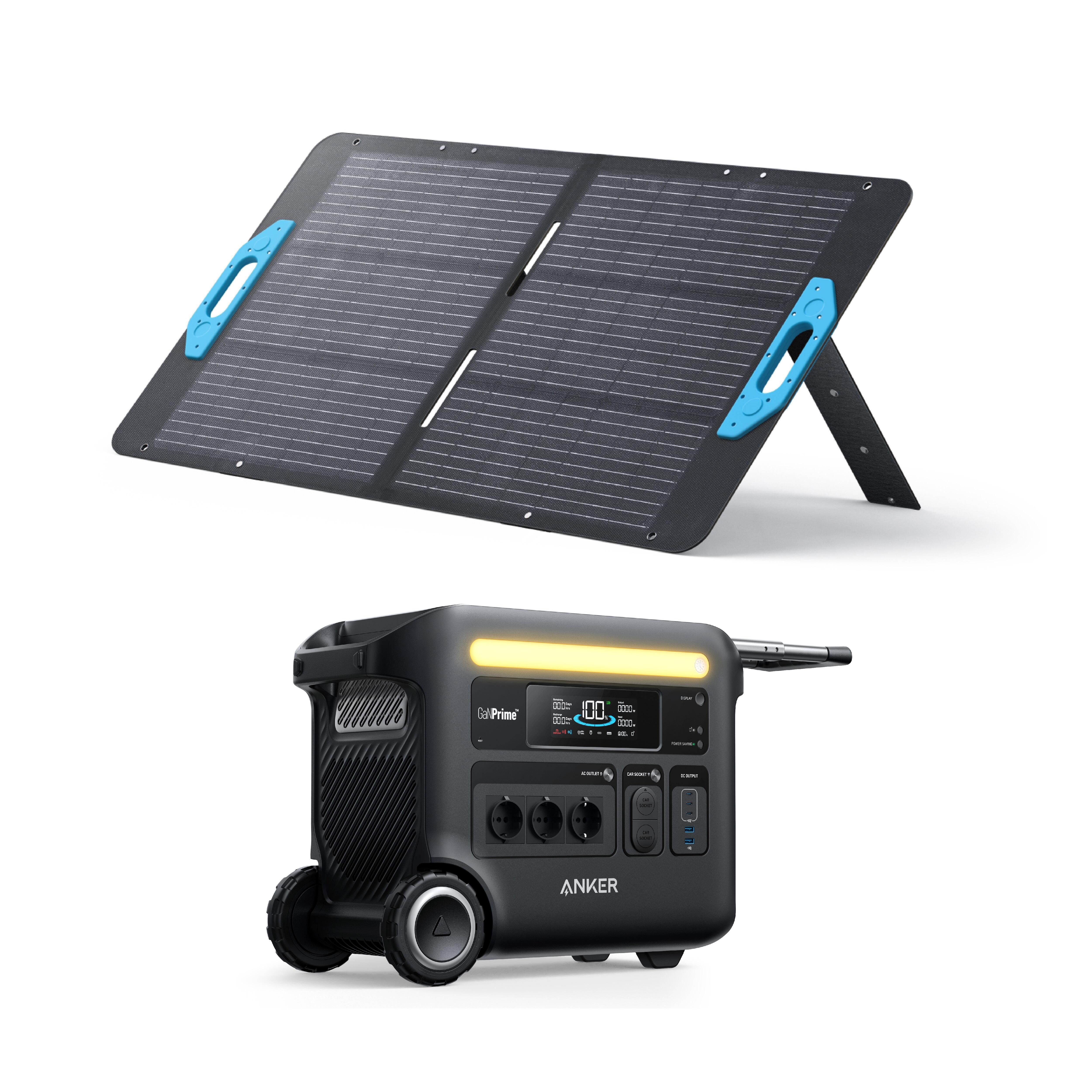 Kit de powerstation anker solix f2600 com painel solar de 100 w