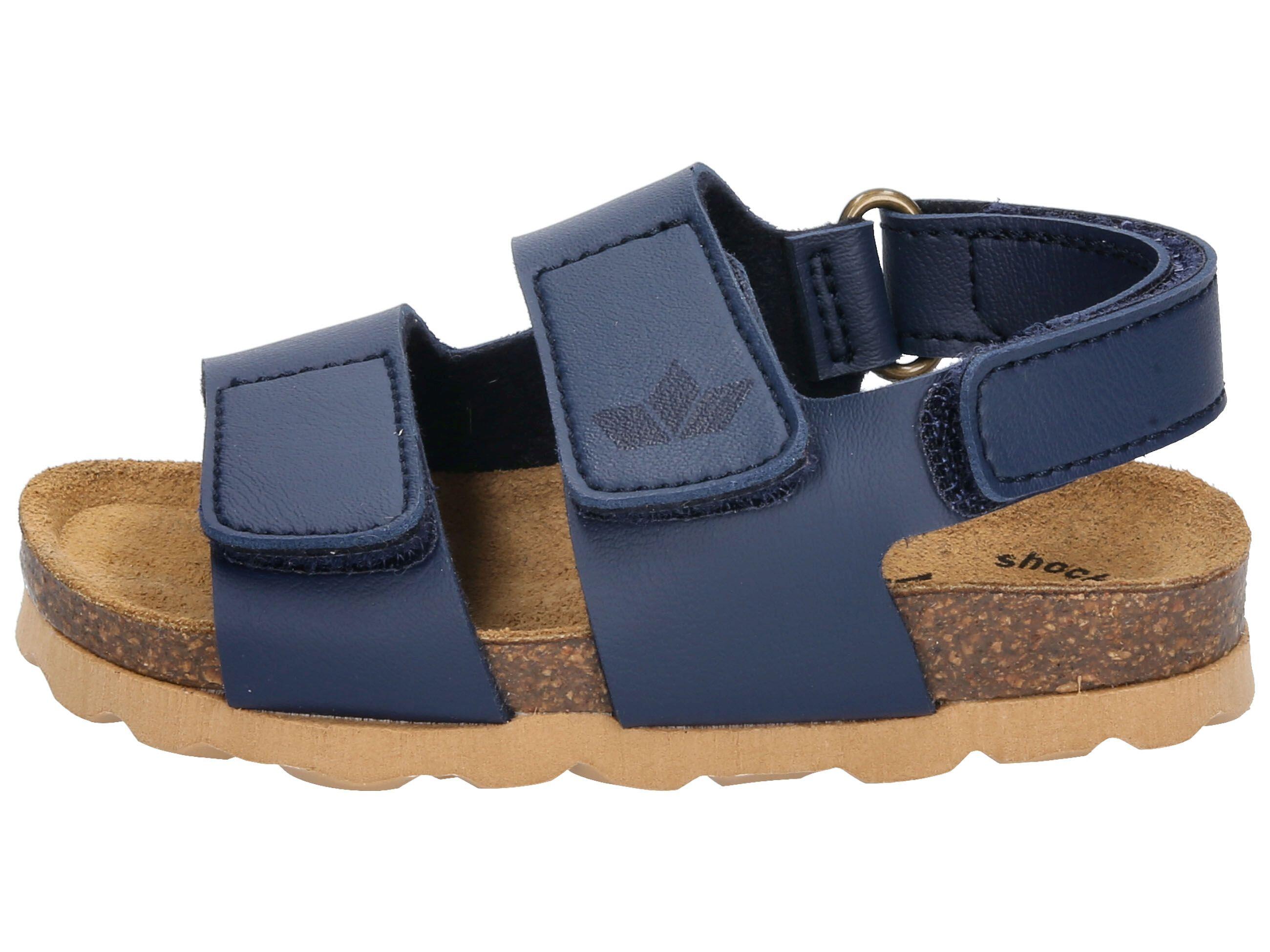 Pantoufle - enfant - velcro, semelle cuir - bleu foncé 2/6