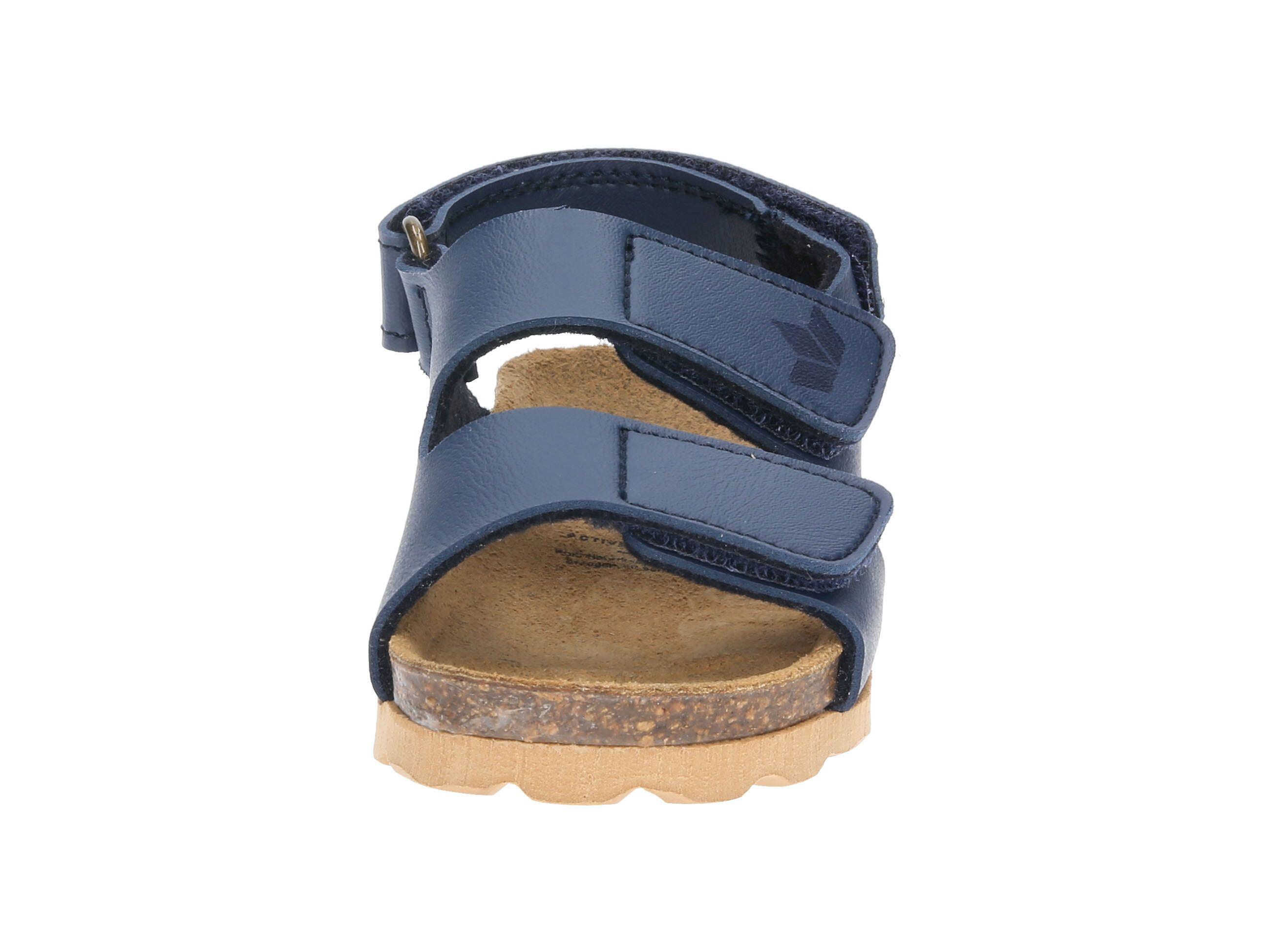 Pantoufle - enfant - velcro, semelle cuir - bleu foncé 3/6