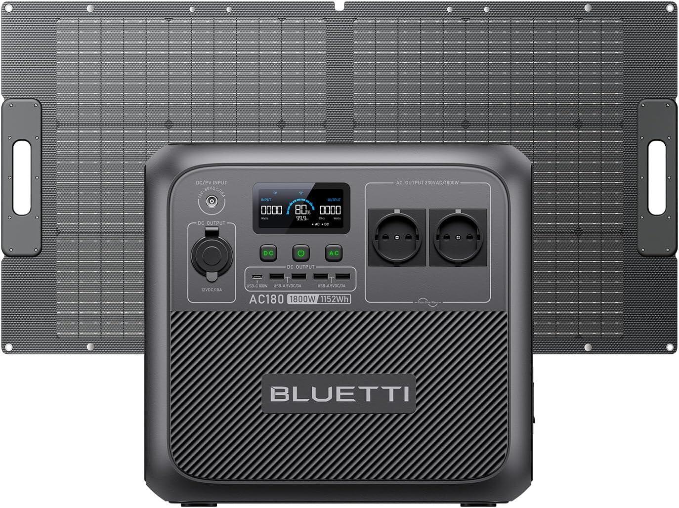 BLUETTI BLUETTI AC180 1800W zonnegenerator + 100W zonnepaneel voor caravans, kamperen