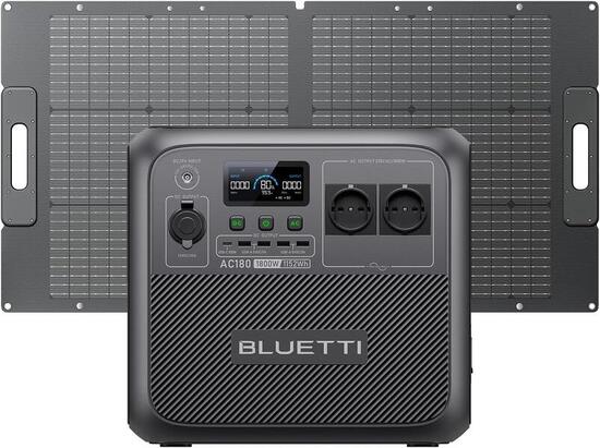 BLUETTI Generatore Solare AC180 1800W+Pannello Solare 100W per RoulotteCamping