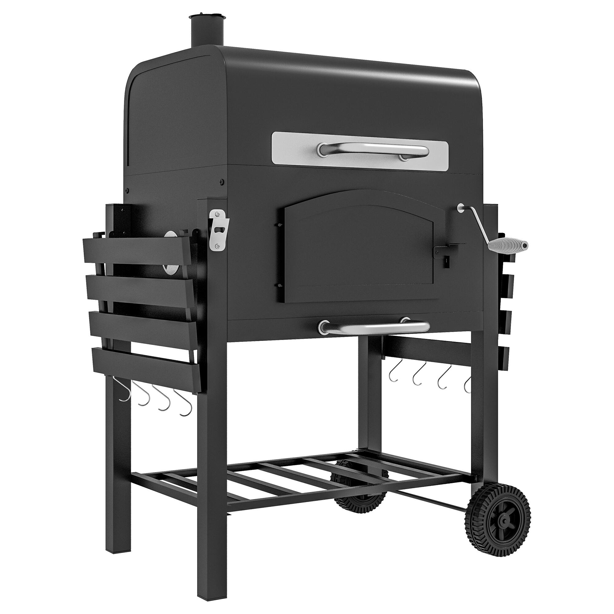 OUTSUNNY Outsunny Barbecue da Giardino a 2 Ruote in Metallo e Ghisa 124x66x112 cm Nero