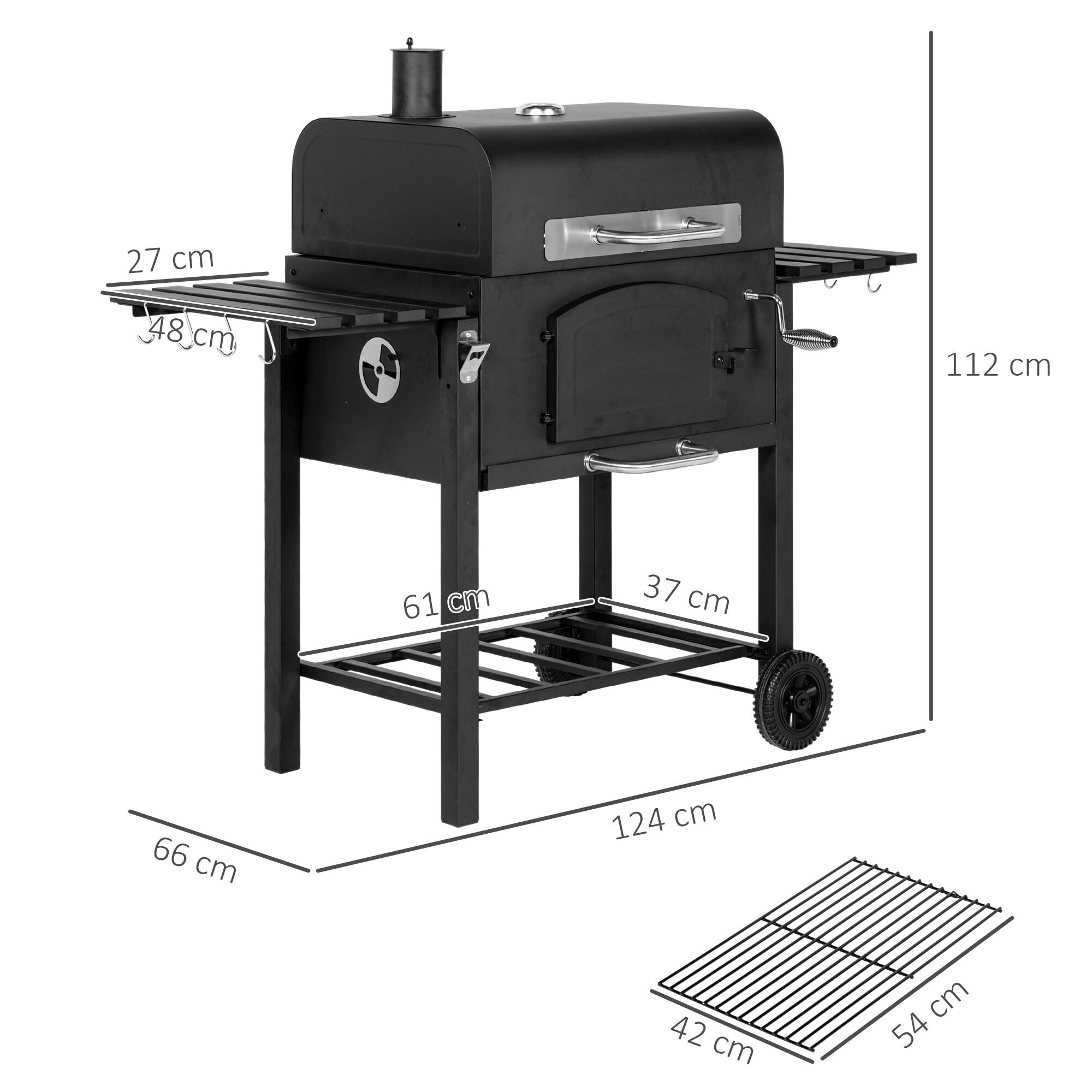 Outsunny Barbecue da Giardino a 2 Ruote in Metallo e Ghisa 124x66x112 cm Nero 3/7