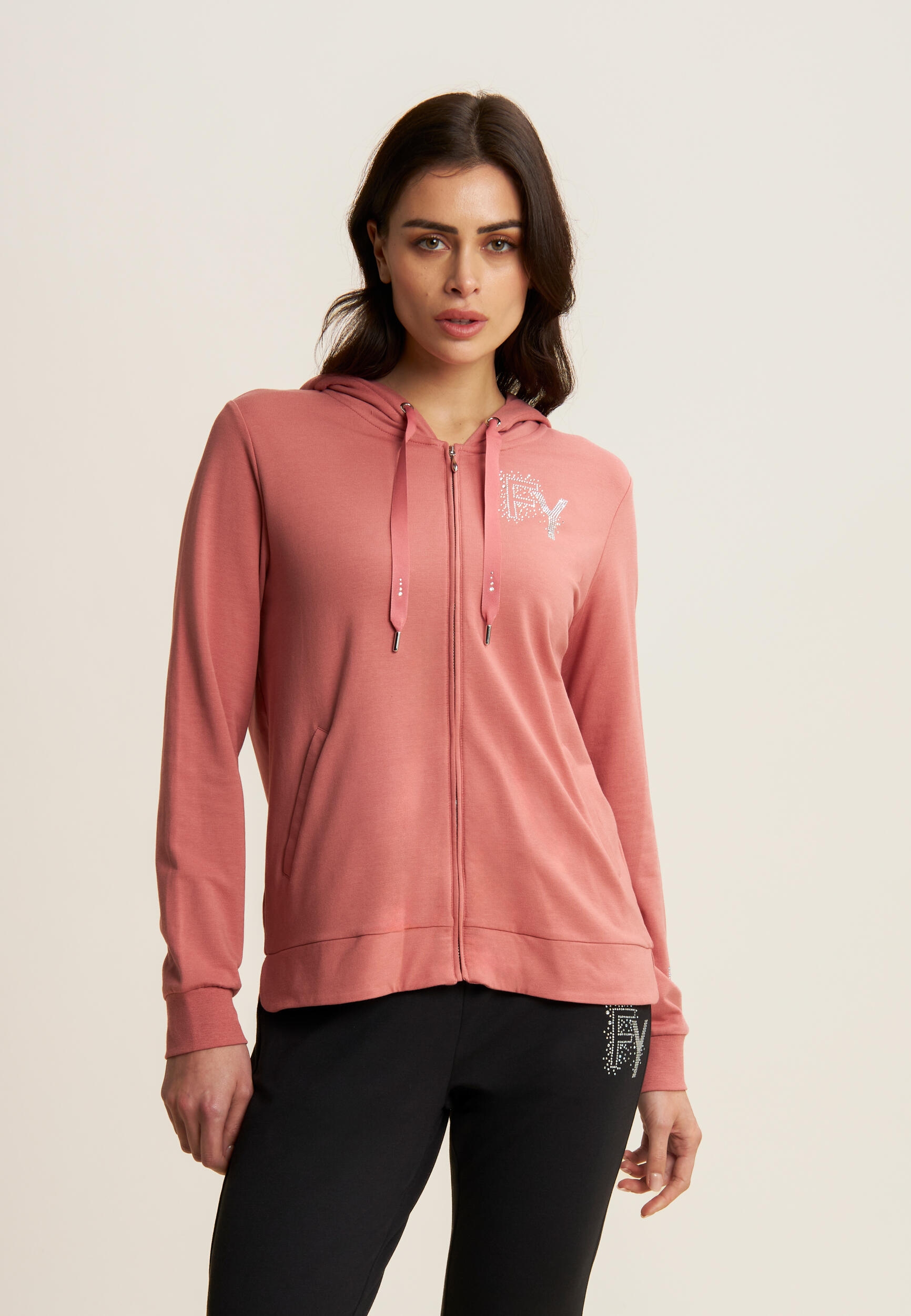 Felpa Cappuccio e Zip con Logo FY in Strass 2/5