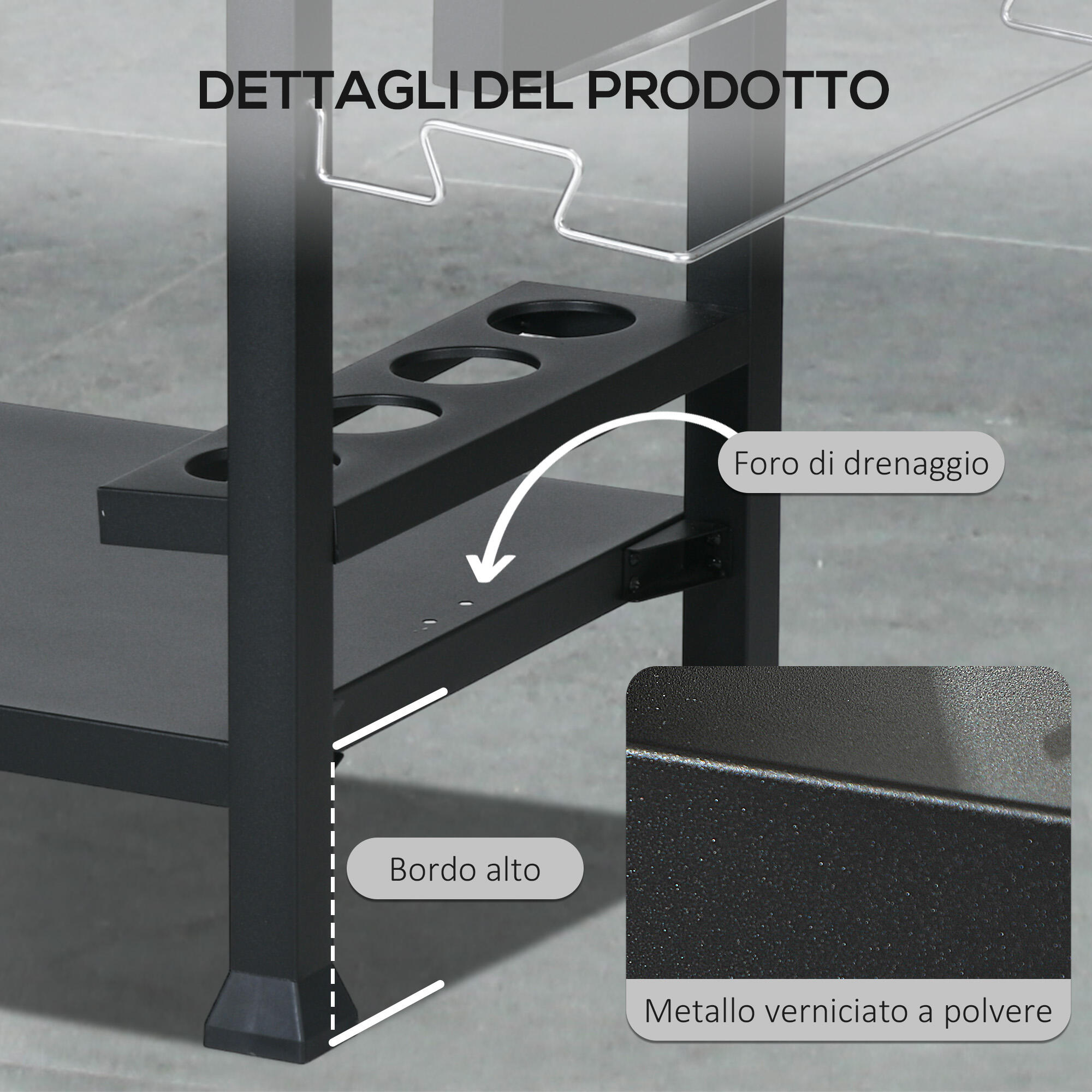 Outsunny Carrello Barbecue con Tavolino Pieghevole in Acciaio Inox Nero 7/8