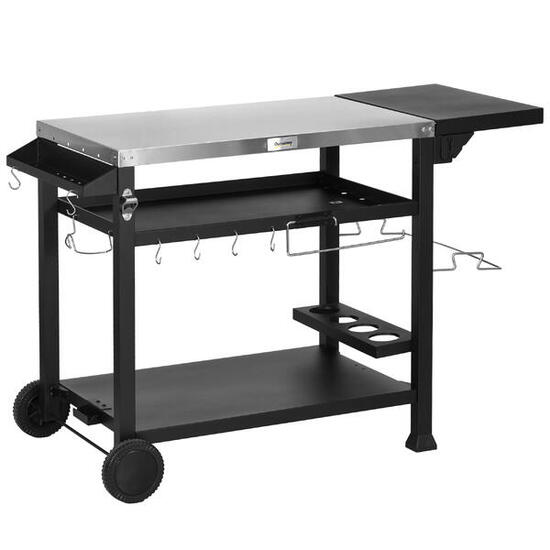 Outsunny Carrello Barbecue con Tavolino Pieghevole in Acciaio Inox Nero