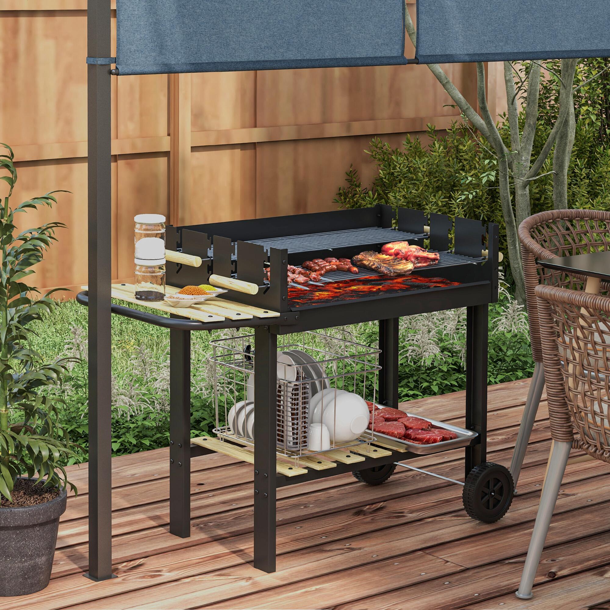 Barbacoa de Carbón Outsunny 113x53.5x82.5 cm Negro 2/5