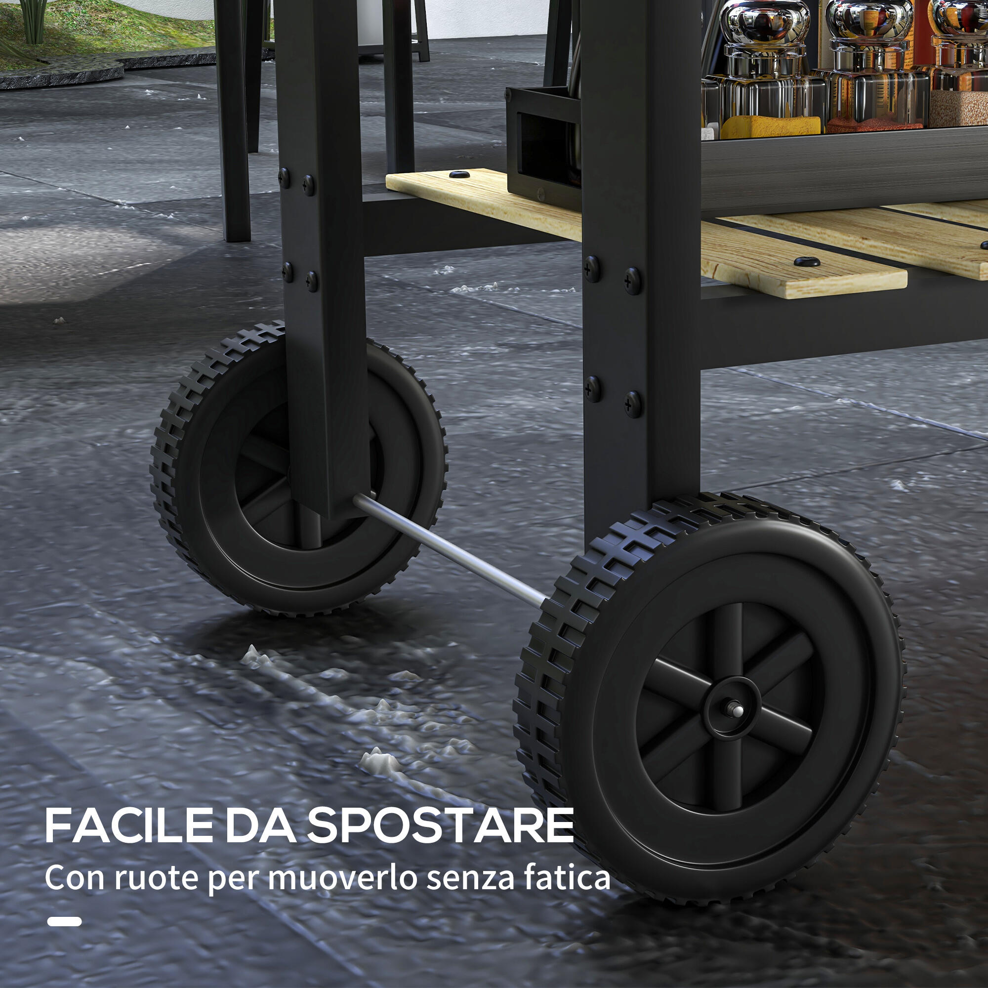 Outsunny Griglia per Barbecue a Carbonella ad Altezza Regolabile e Ruote Nera 7/7