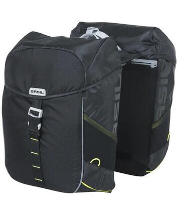 Basil dubbele fietstas miles - 34 liter. 2x. zwart lime