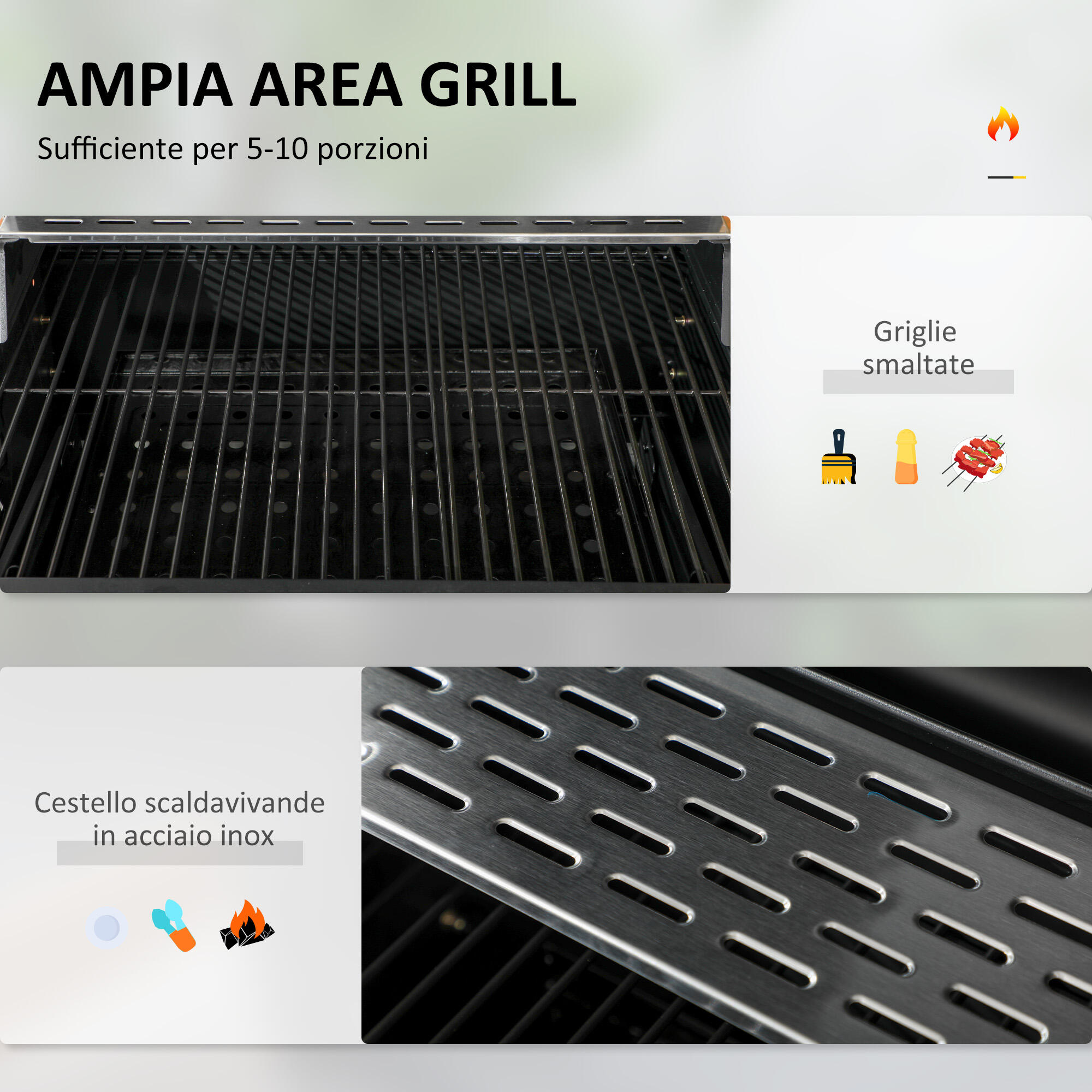 Outsunny Barbecue a Carbone con Coperchio, Griglia Regolabile e Ruote Nero 4/7
