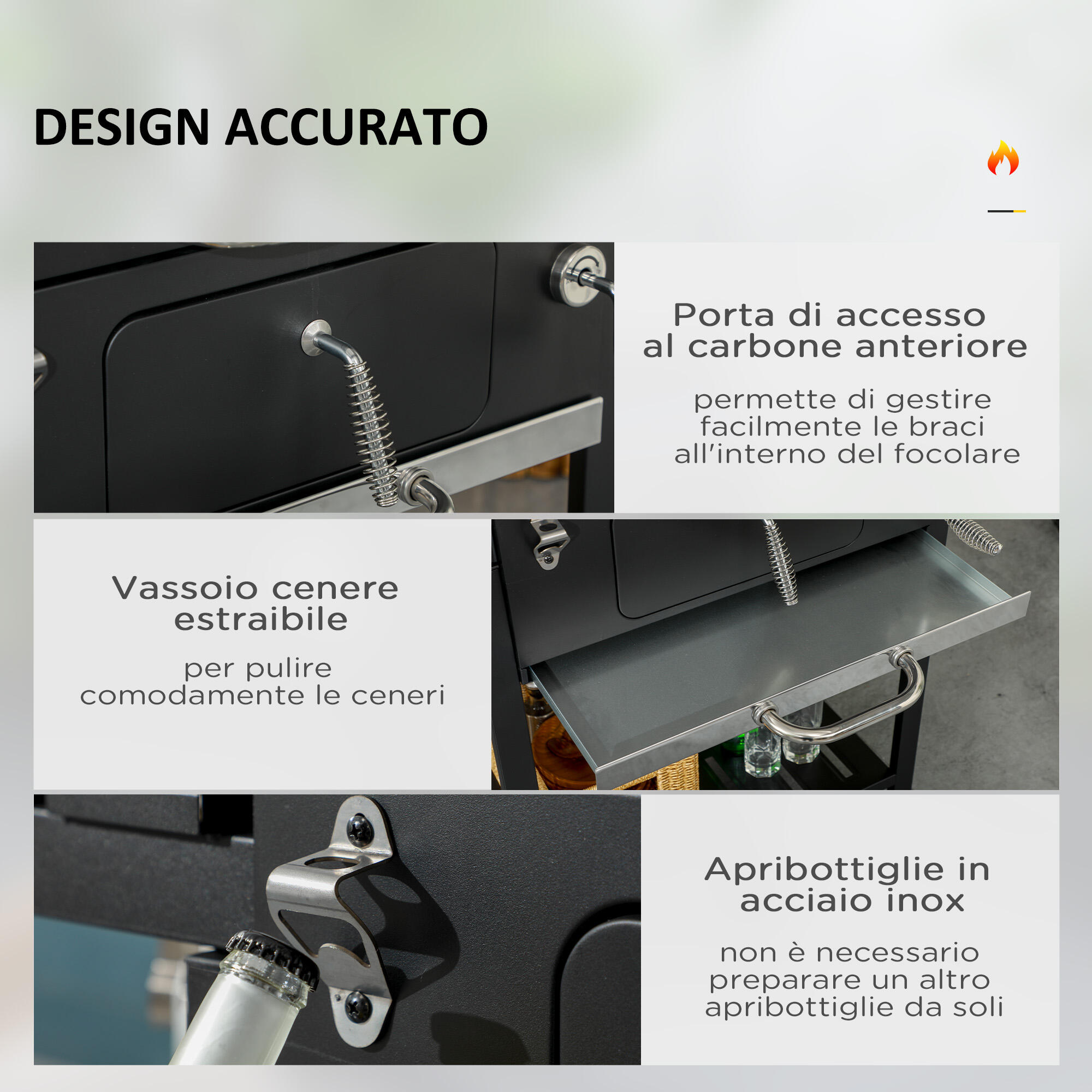Outsunny Barbecue a Carbone con Coperchio, Griglia Regolabile e Ruote Nero 6/7