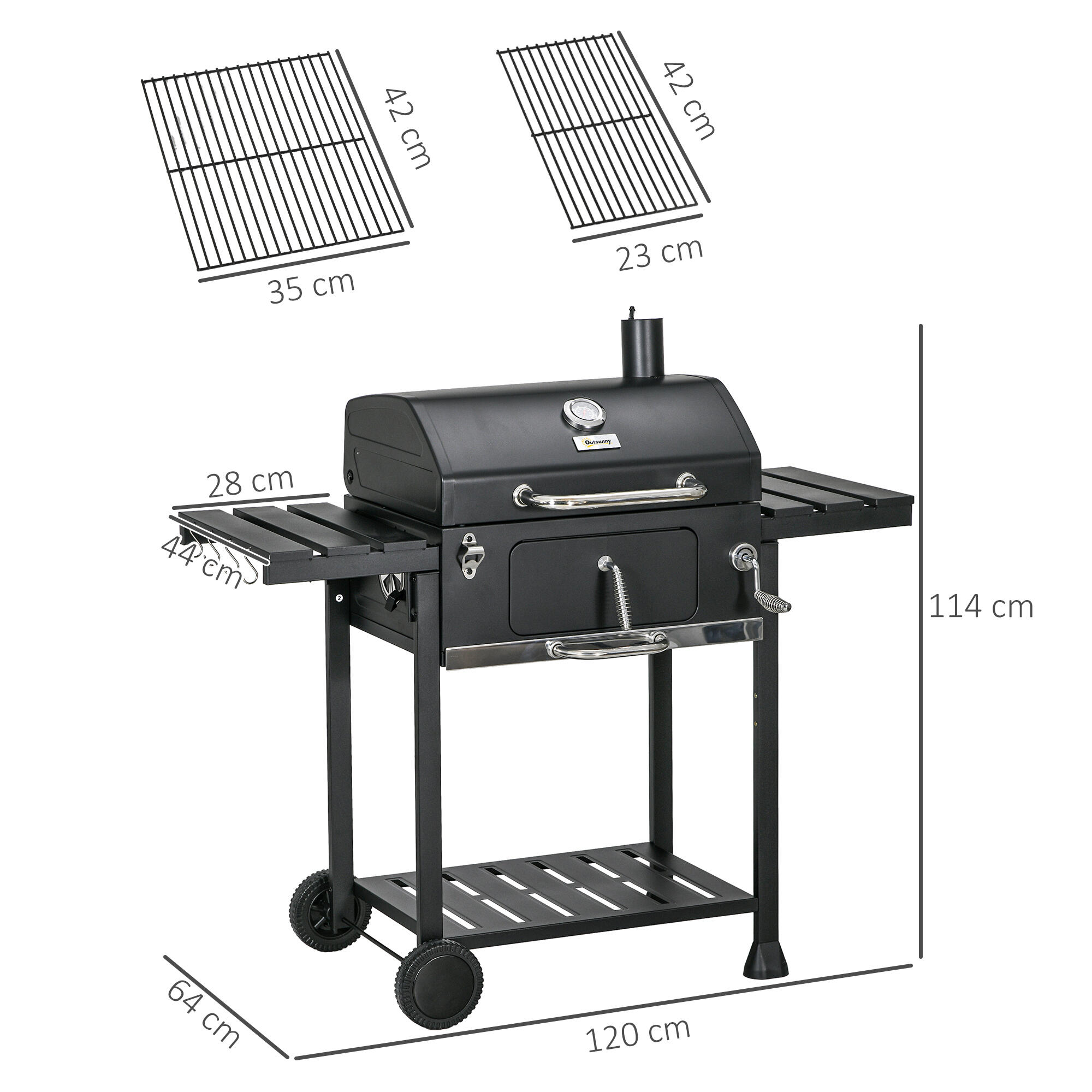 Outsunny Barbecue a Carbone con Coperchio, Griglia Regolabile e Ruote Nero 3/7