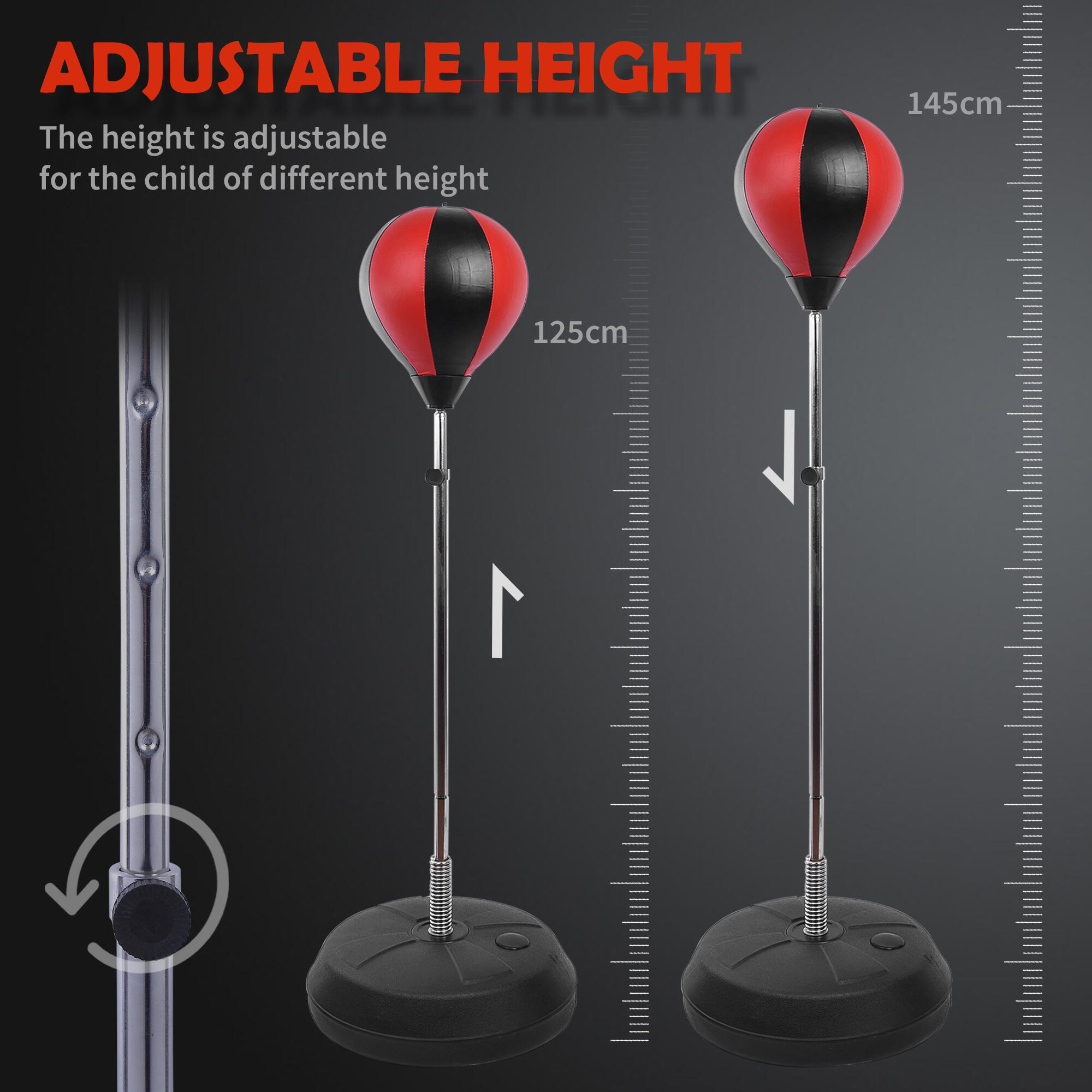 HOMCOM Set Punching Ball per Ragazzi con Guantoni e Altezza Regolabile 125-145cm 6/7
