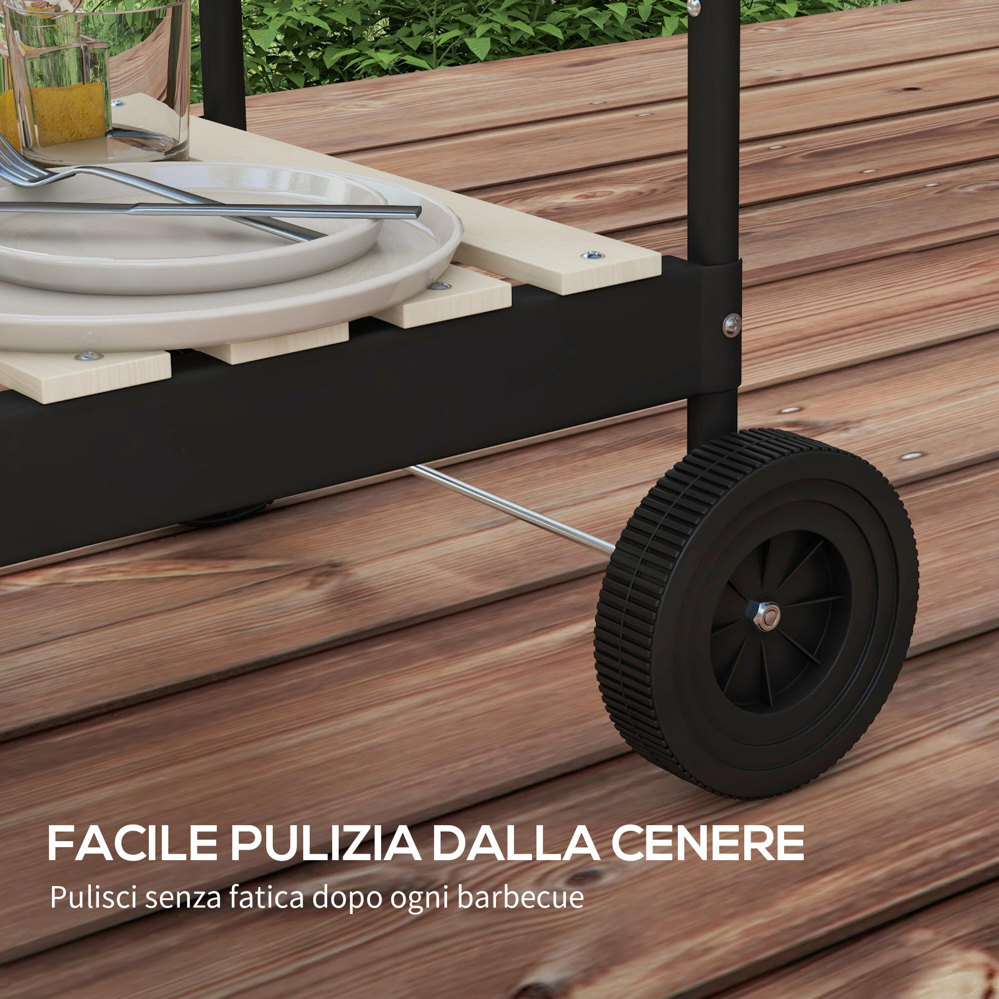 Outsunny Barbecue a Carbonella ad Altezza Regolabile Nera con Vassoio e Ruote 7/7