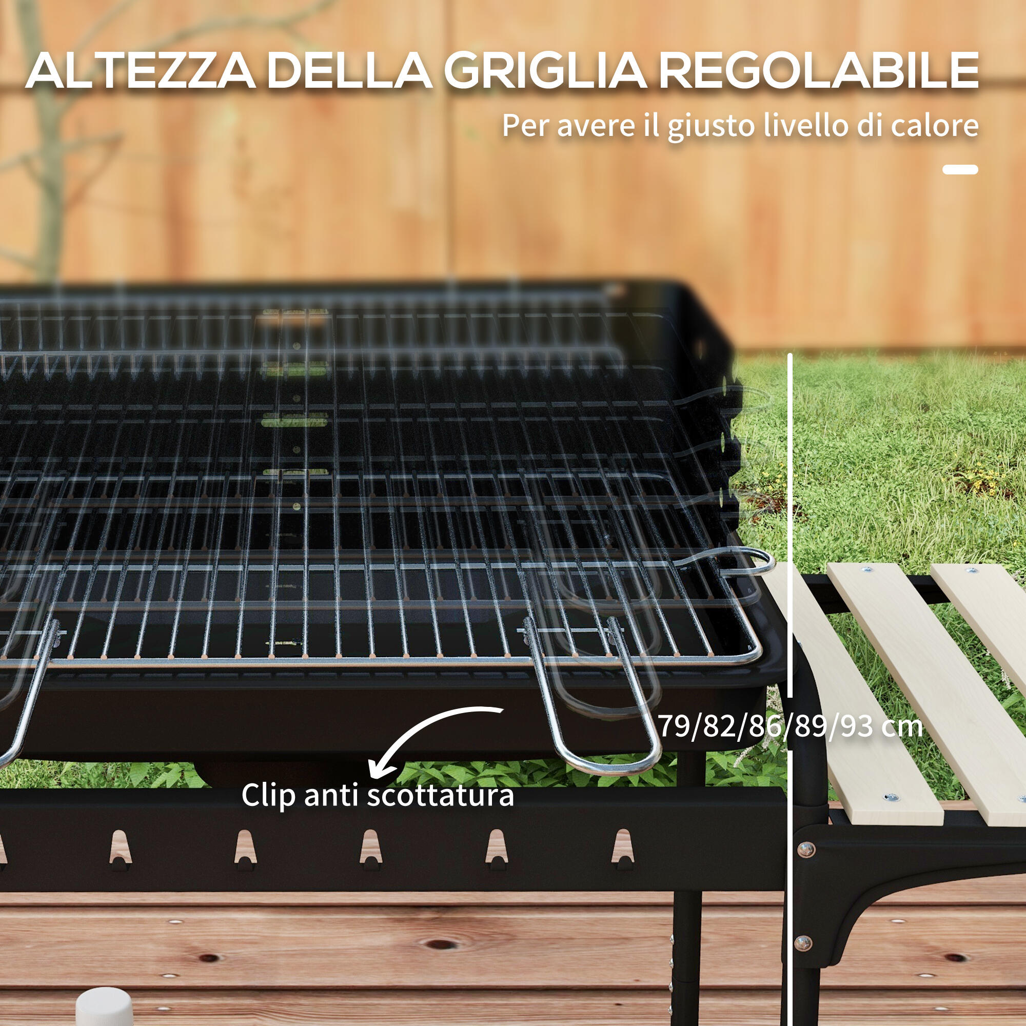 Outsunny Barbecue a Carbonella ad Altezza Regolabile Nera con Vassoio e Ruote 5/7