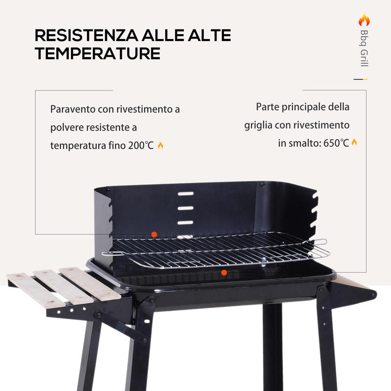 Outsunny Grătar cu Cărbune cu Grătar Reglabil pe Înălțime Și Roți