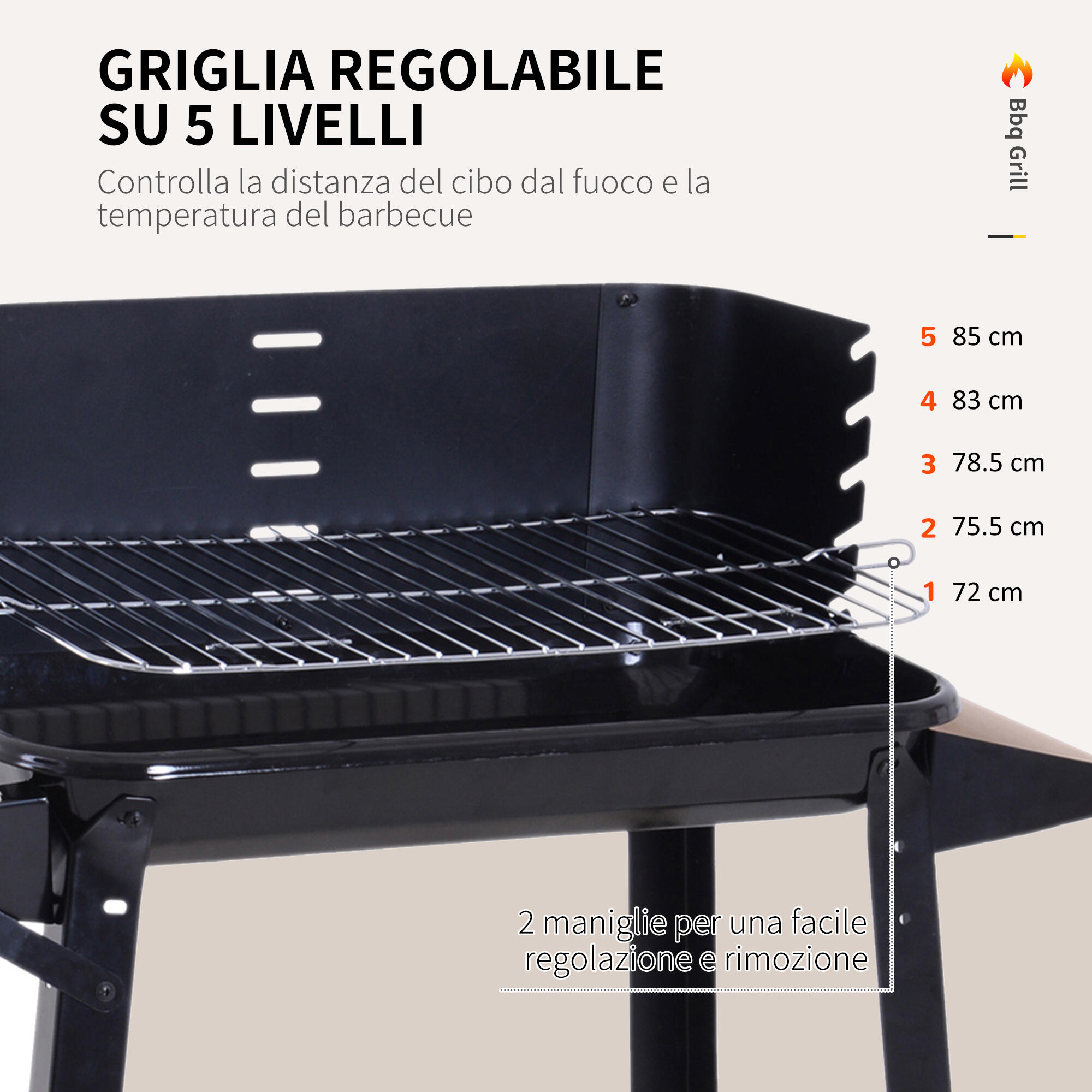 Outsunny Barbecue a Carbone con Griglia ad Altezza Regolabile e Ruote 7/8