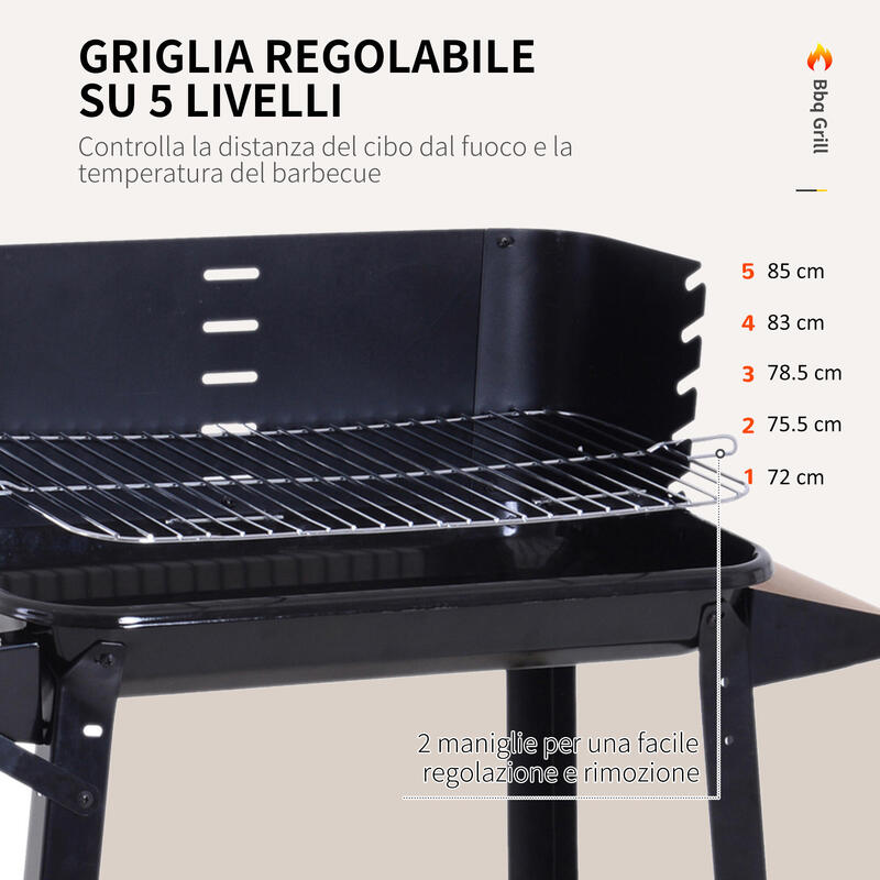 Outsunny Grătar cu Cărbune cu Grătar Reglabil pe Înălțime Și Roți