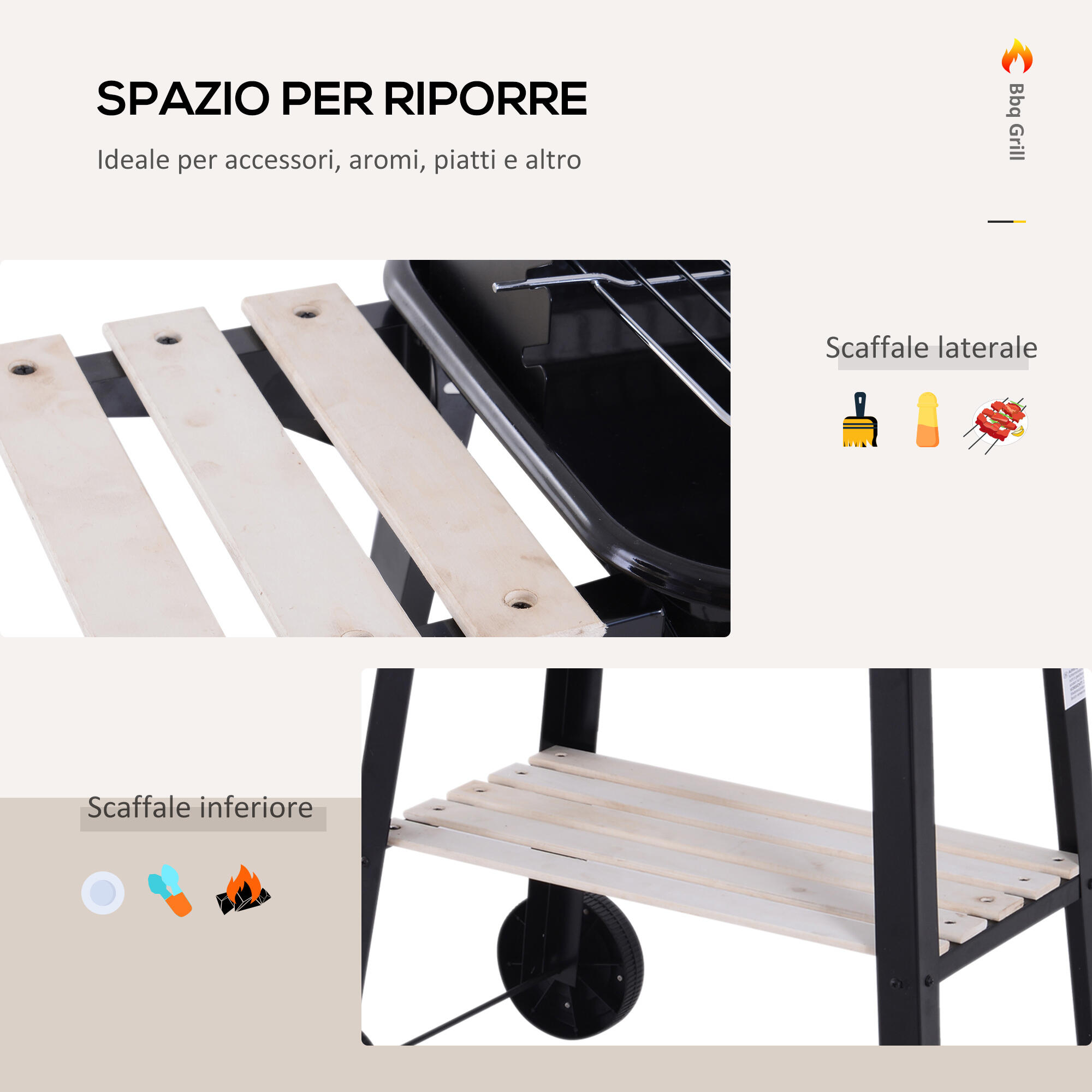 Outsunny Barbecue a Carbone con Griglia ad Altezza Regolabile e Ruote 5/8