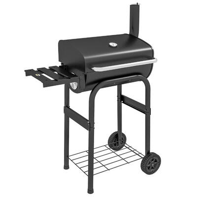 Outsunny Barbecue a Carbone con Coperchio. Camino. Ripiani e Ruote Nero