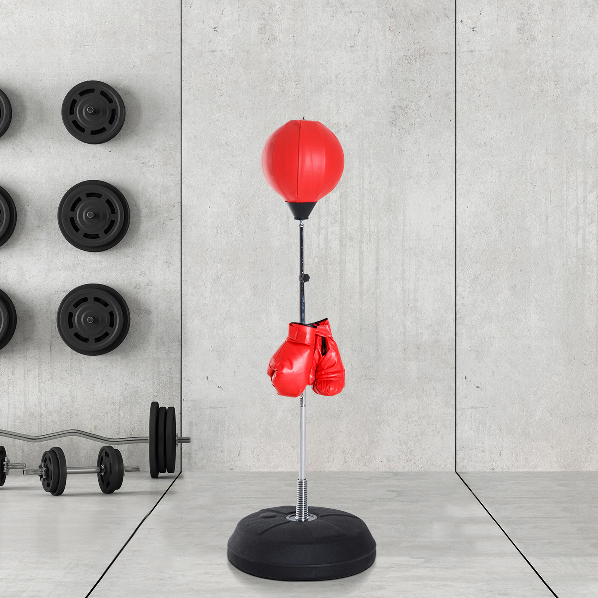 HOMCOM Punching Ball da Terra ad Altezza Regolabile con Guantoni Rosso 2/7