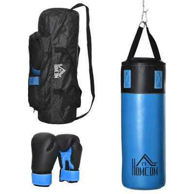 HOMCOM Set Sacco Boxe da Appendere con Guanti e Borsa di Trasporto. Blu
