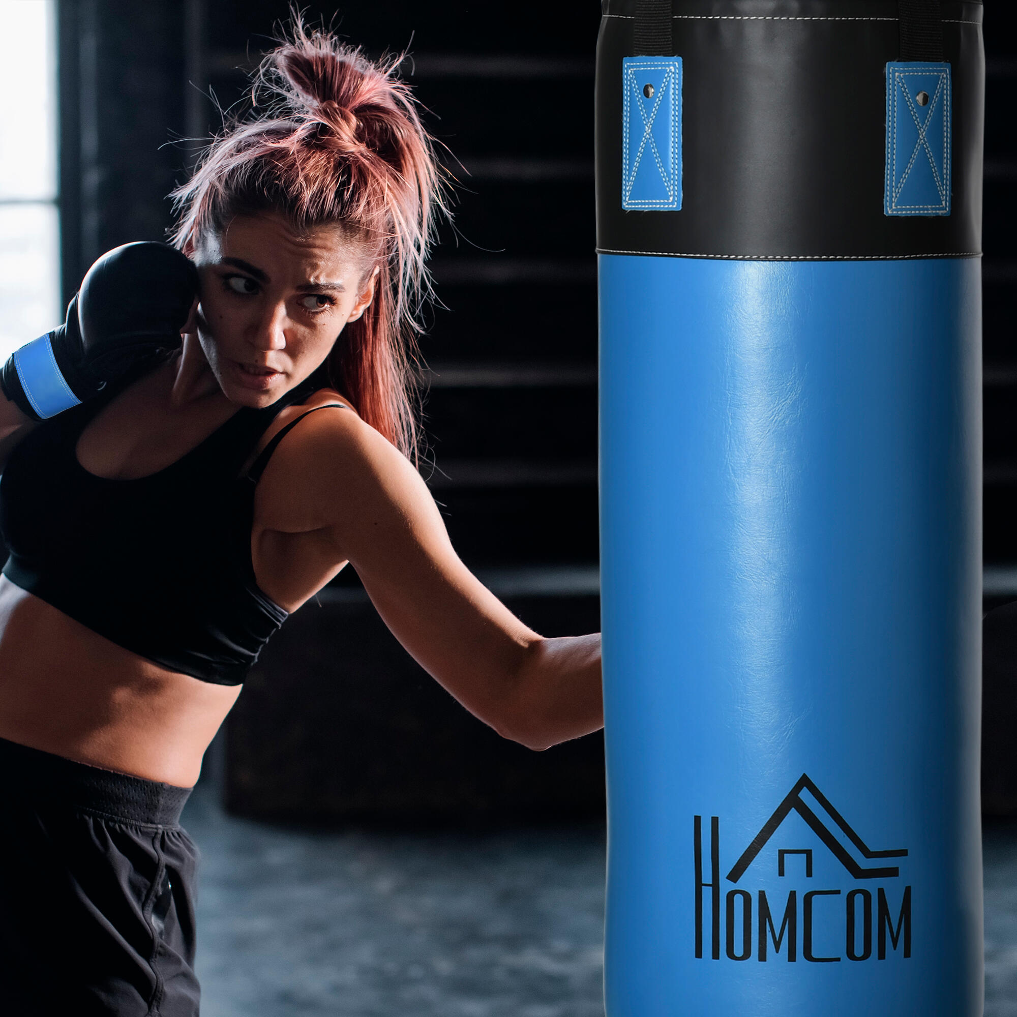 HOMCOM Set Sacco Boxe da Appendere con Guanti e Borsa di Trasporto, Blu 2/7