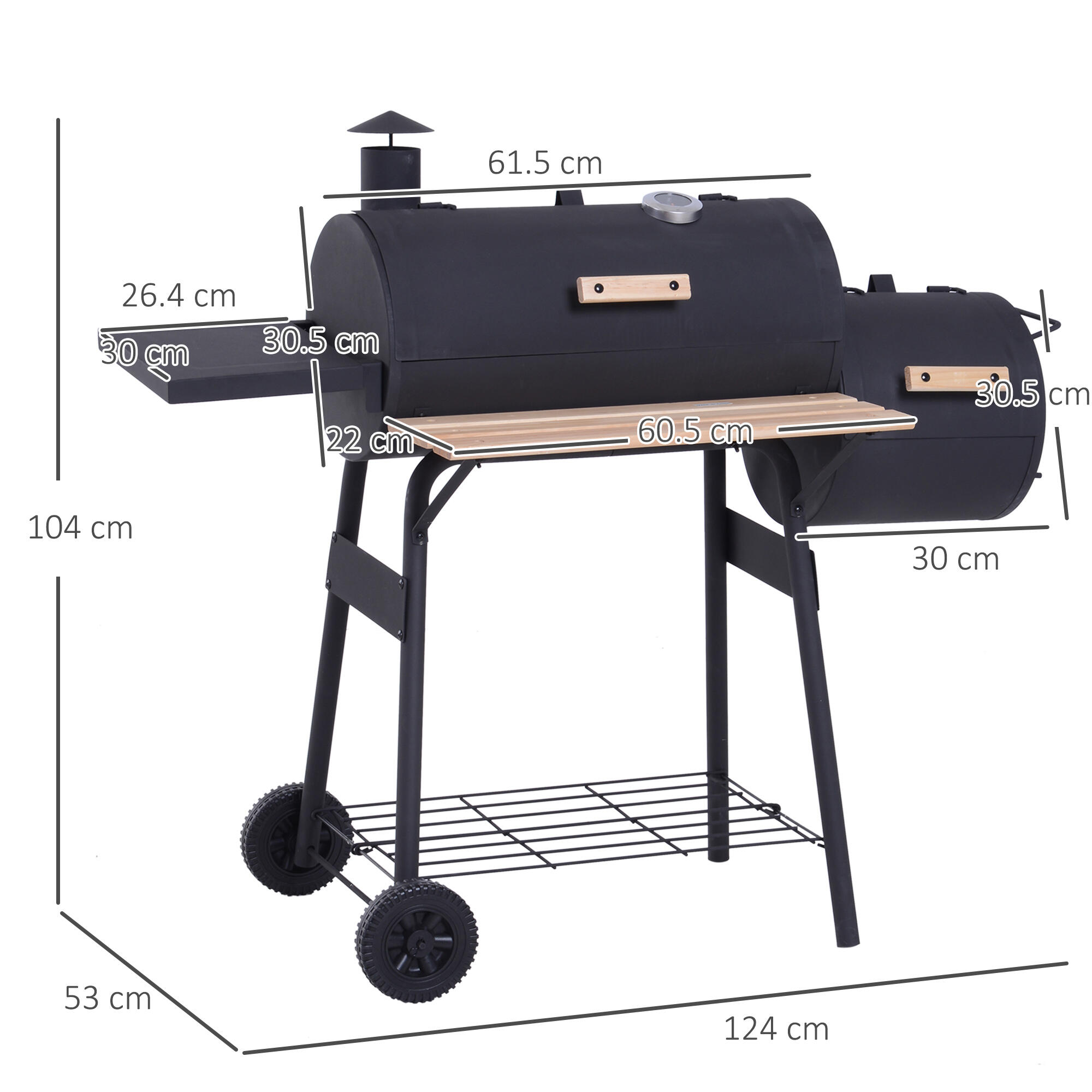 Outsunny Barbecue a Carbone con Coperchio, Affumicatore e Ruote Nero 3/7