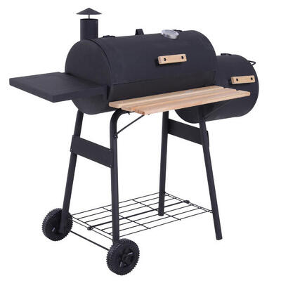 Outsunny Barbecue a Carbone con Coperchio Affumicatore e Ruote Nero