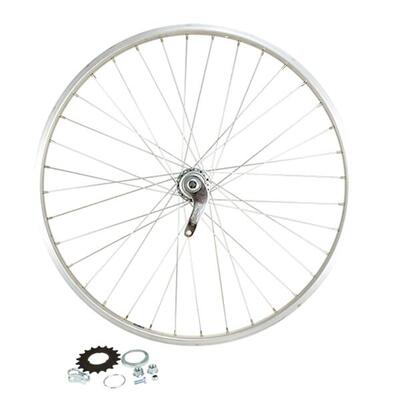 Achterwiel van de fiets moer. volle as aluminium velg velox moy. velosteel coast