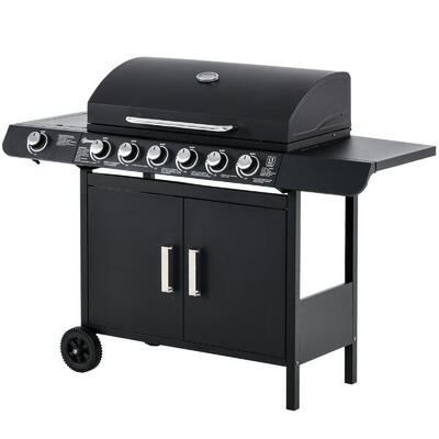Outsunny Barbecue a Gas con Coperchio e Fornello Laterale Termometro e 2 Ruote