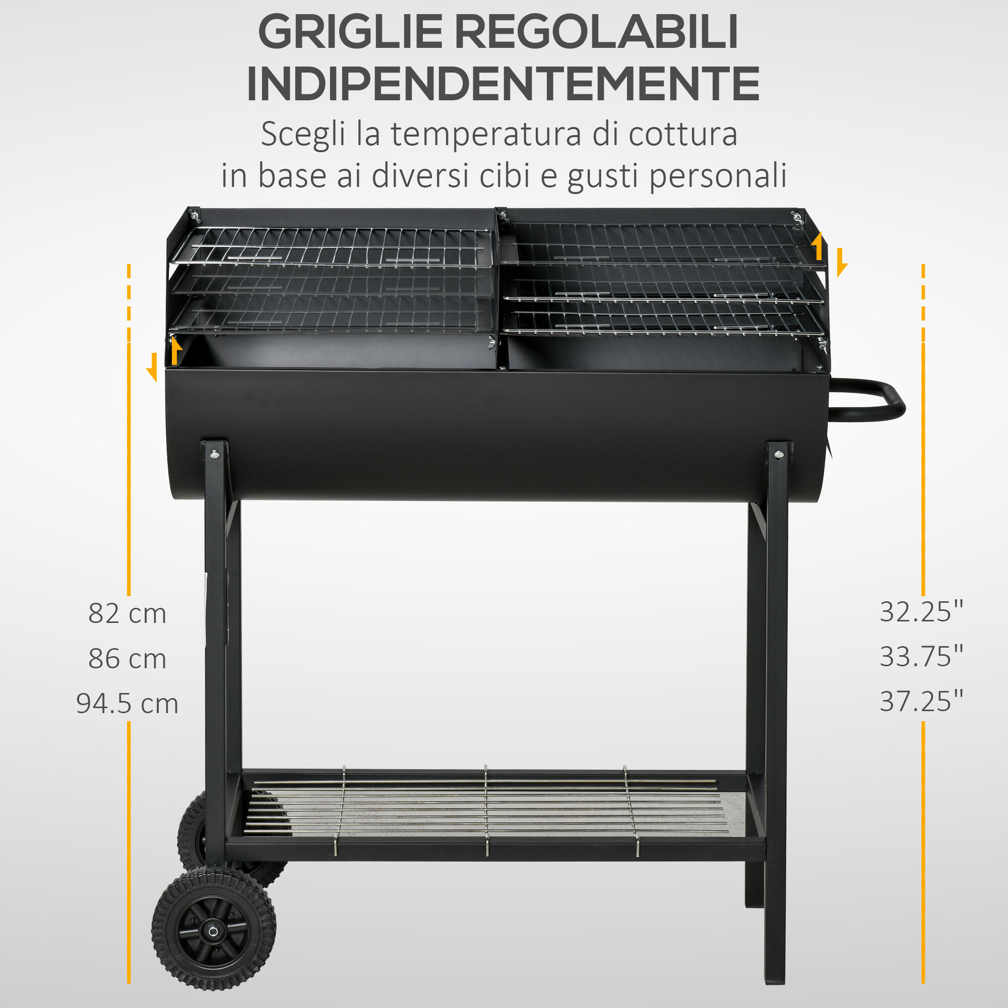 Outsunny Barbecue in Acciaio con 2 Griglie Indipendenti e 2 Ruote Nero 4/7