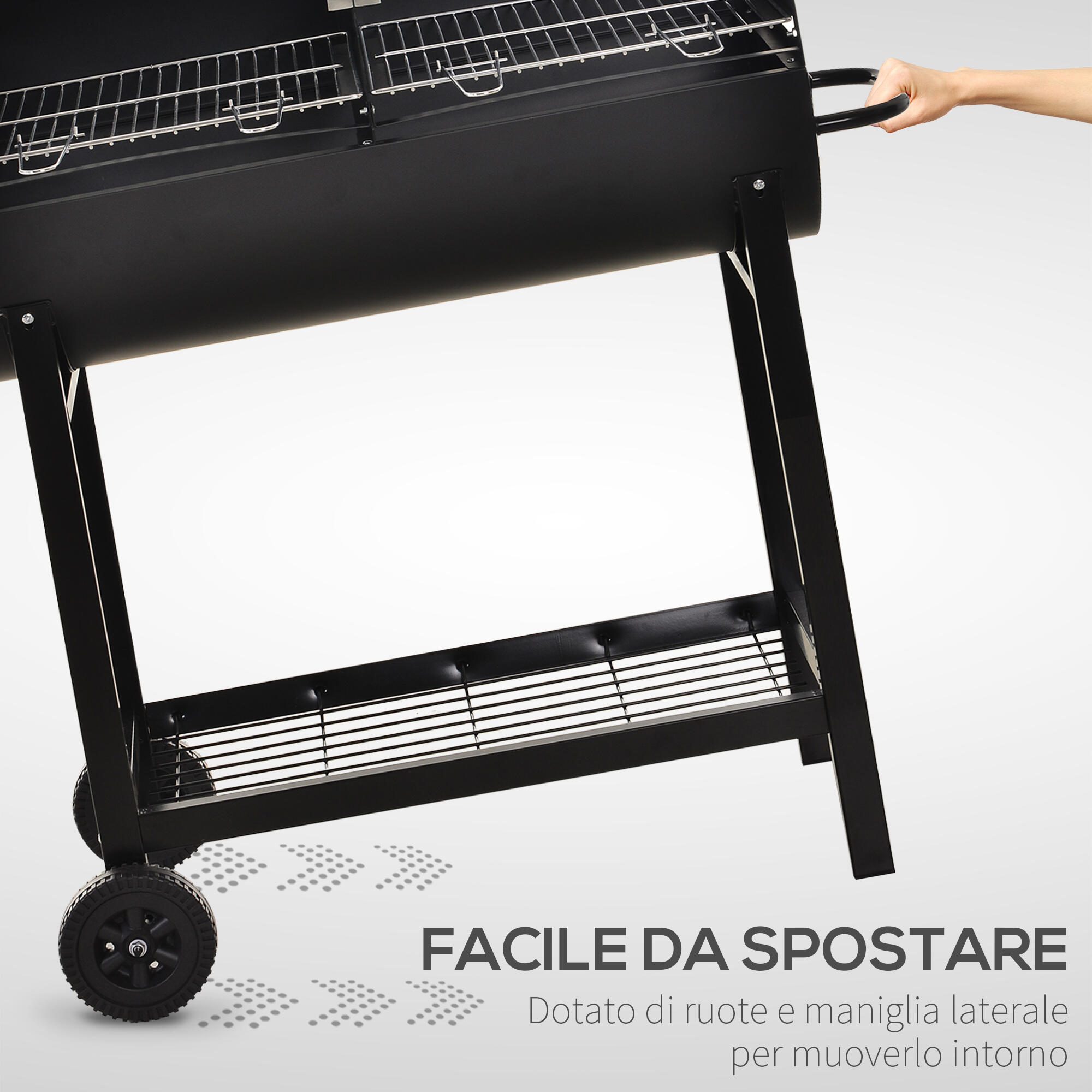 Outsunny Barbecue in Acciaio con 2 Griglie Indipendenti e 2 Ruote Nero 6/7