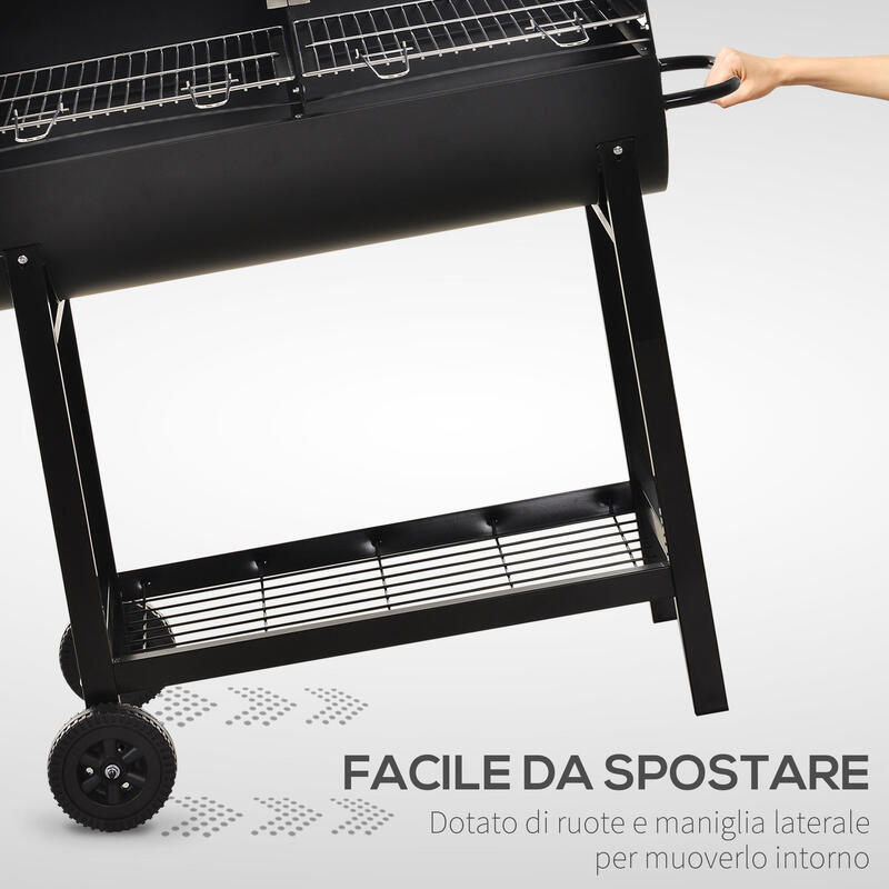 Outsunny Gratar din Otel cu 2 Gratare Independente si 2 Roti Negru