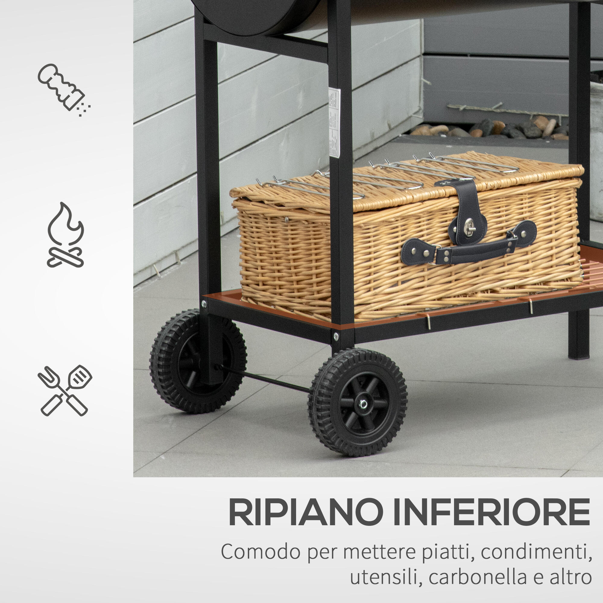 Outsunny Barbecue in Acciaio con 2 Griglie Indipendenti e 2 Ruote Nero 5/7
