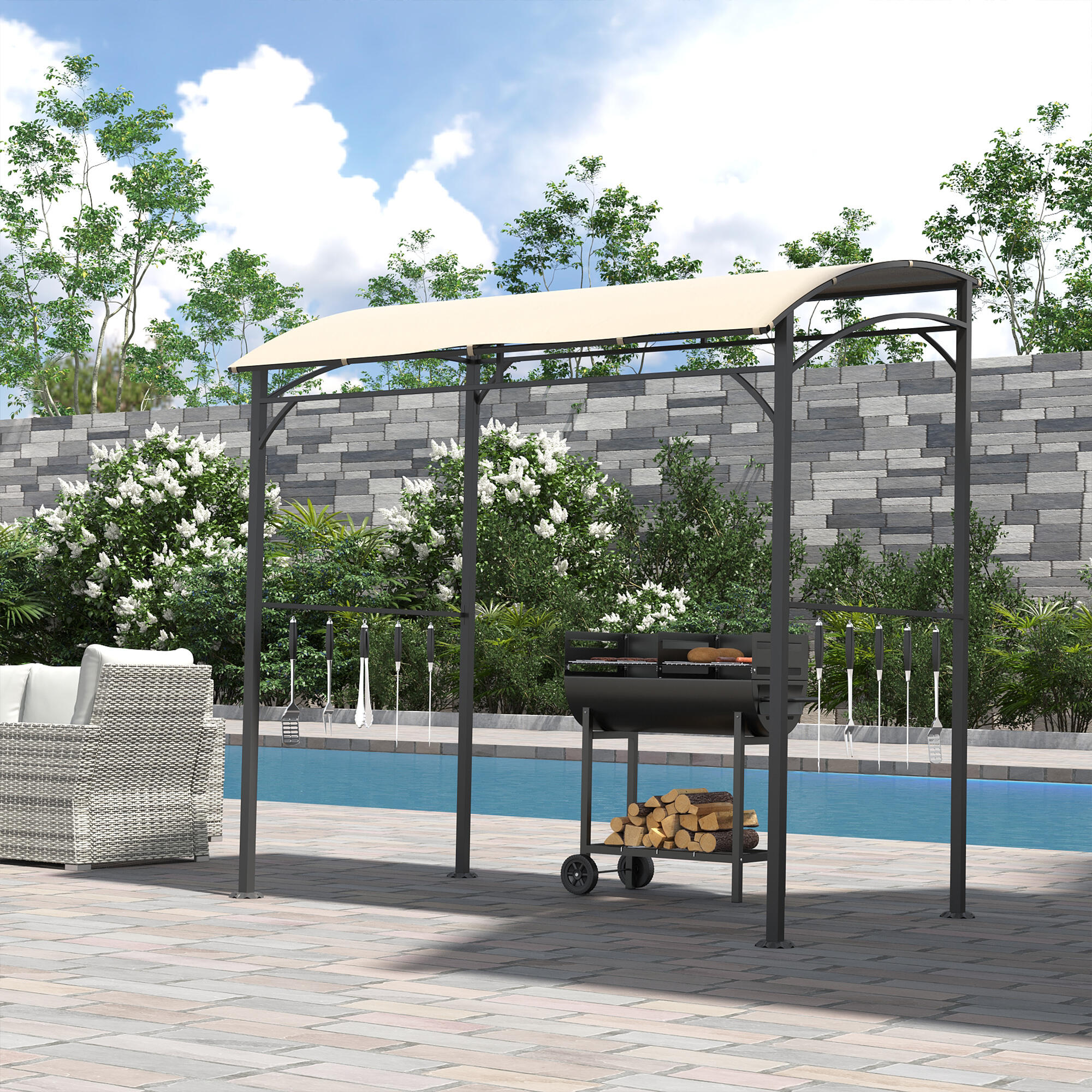 Outsunny Barbecue in Acciaio con 2 Griglie Indipendenti e 2 Ruote Nero 2/7