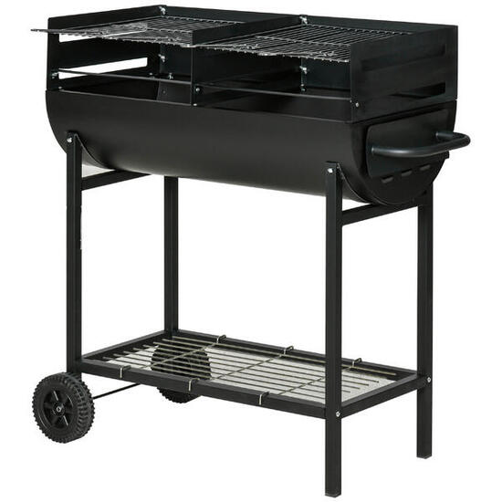 Outsunny Barbecue in Acciaio con 2 Griglie Indipendenti e 2 Ruote Nero