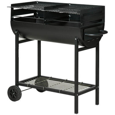 Outsunny Barbecue in Acciaio con 2 Griglie Indipendenti e 2 Ruote Nero