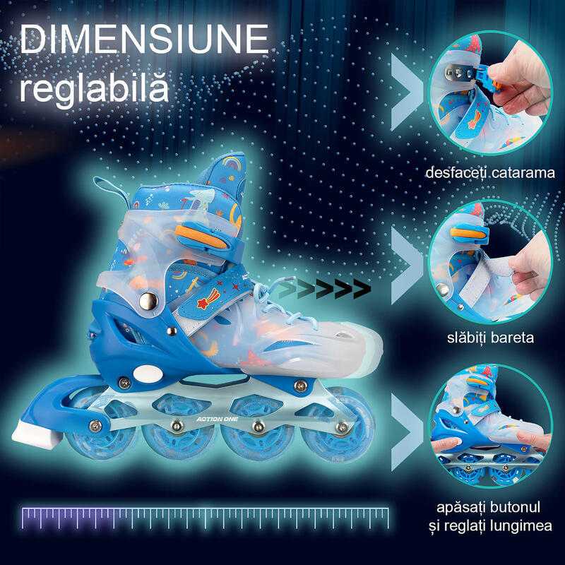 Set role Blue Dinosaur, M (33-37) cu casca, protectii si geanta transport, blue