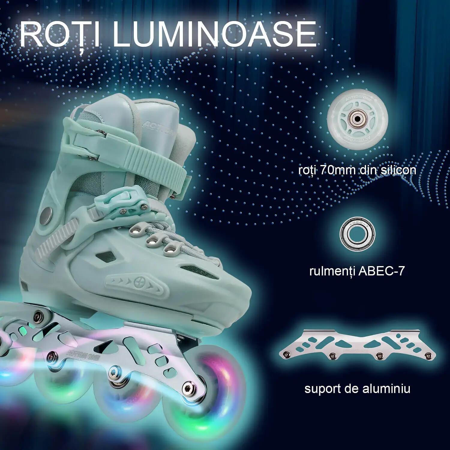 Set role Pastel Mint Green, S (28-31), cu casca, protectii si geanta transport 5/7