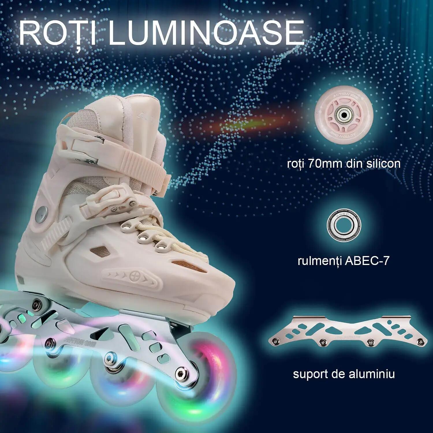 Role reglabile Pastel Tan, roti luminoase silicon, sina aluminiu, S (28-31) 2/4