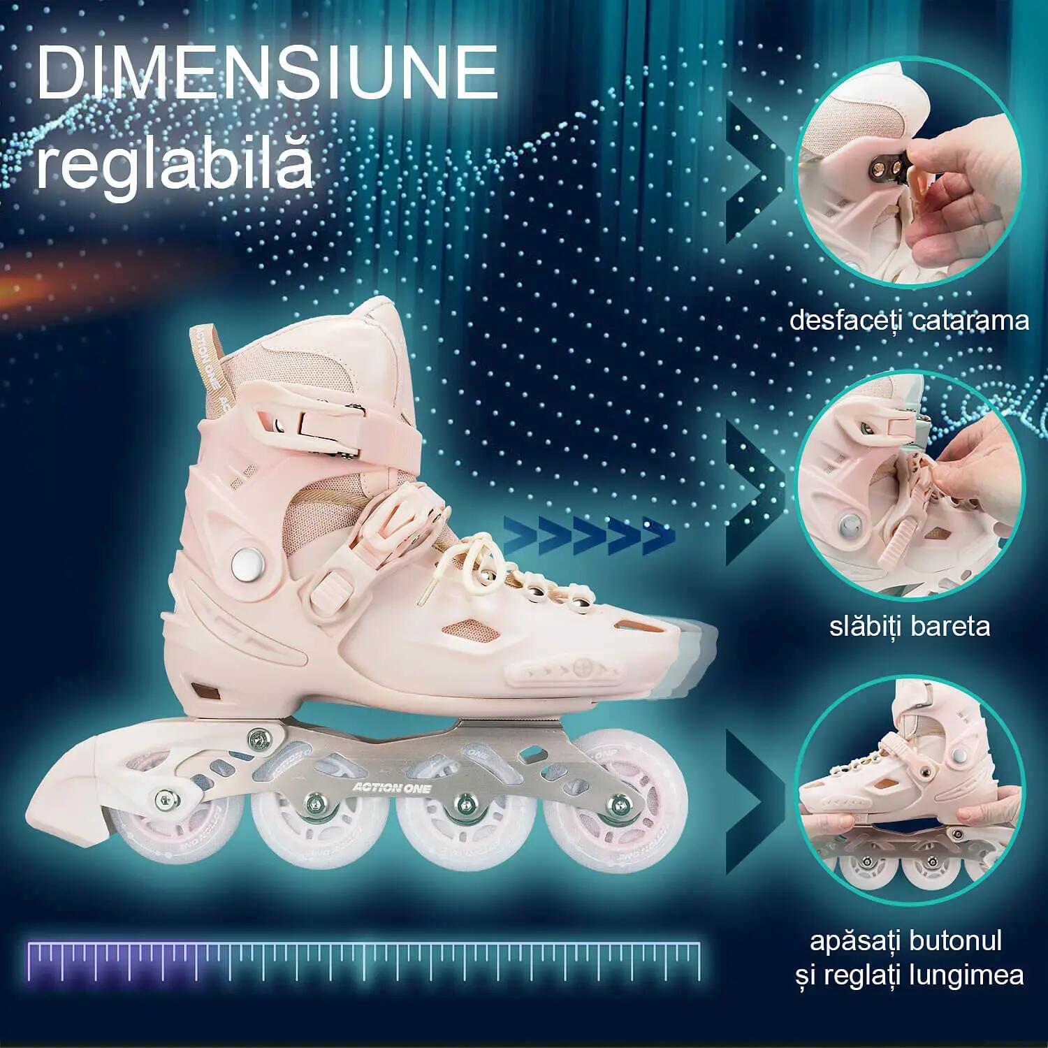 Role reglabile Pastel Tan, roti luminoase silicon, sina aluminiu, S (28-31) 3/4